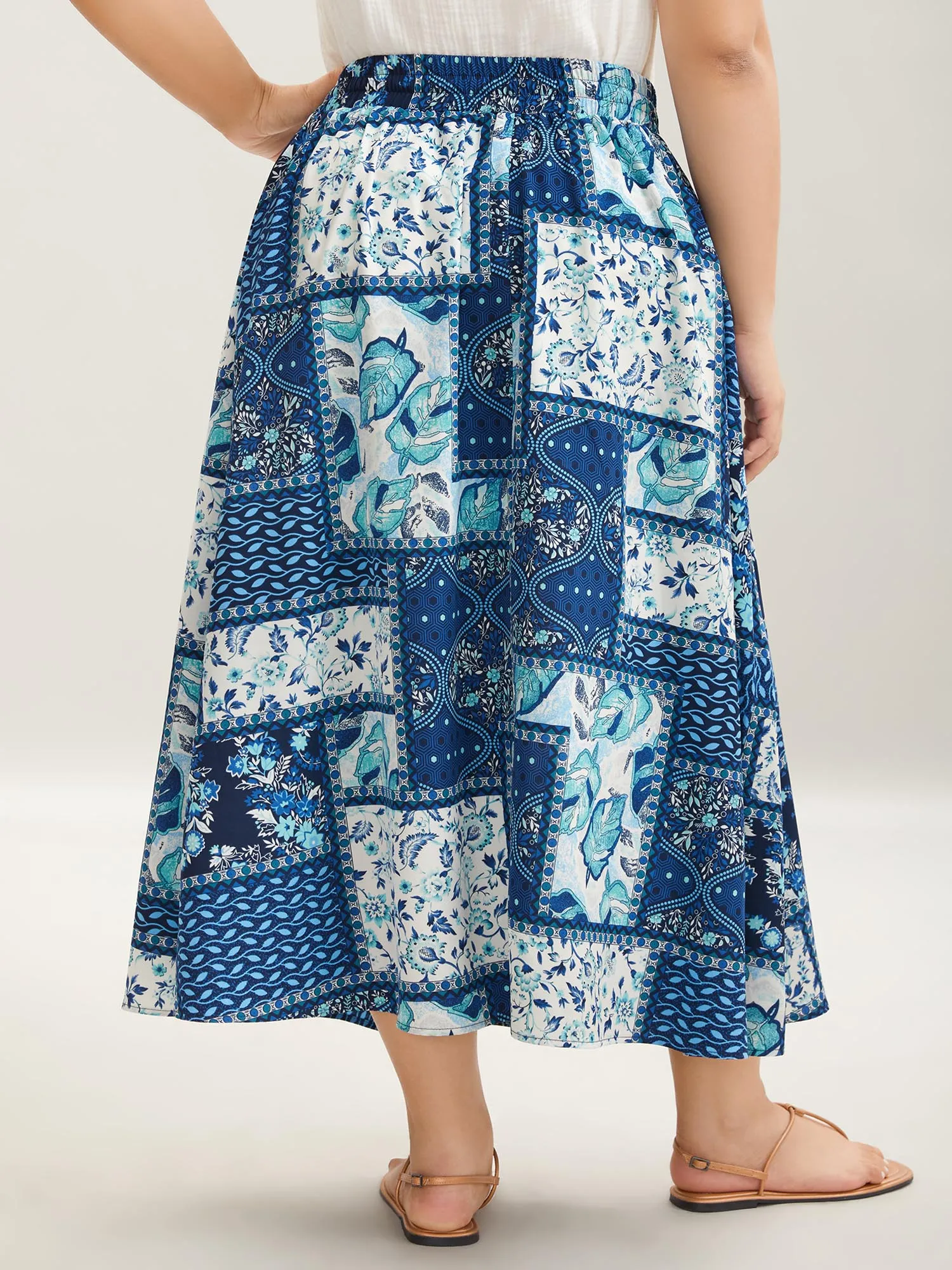 Collage Floral Print Flared Maxi Skirt sold by Bloomchic product image thumbnail 4