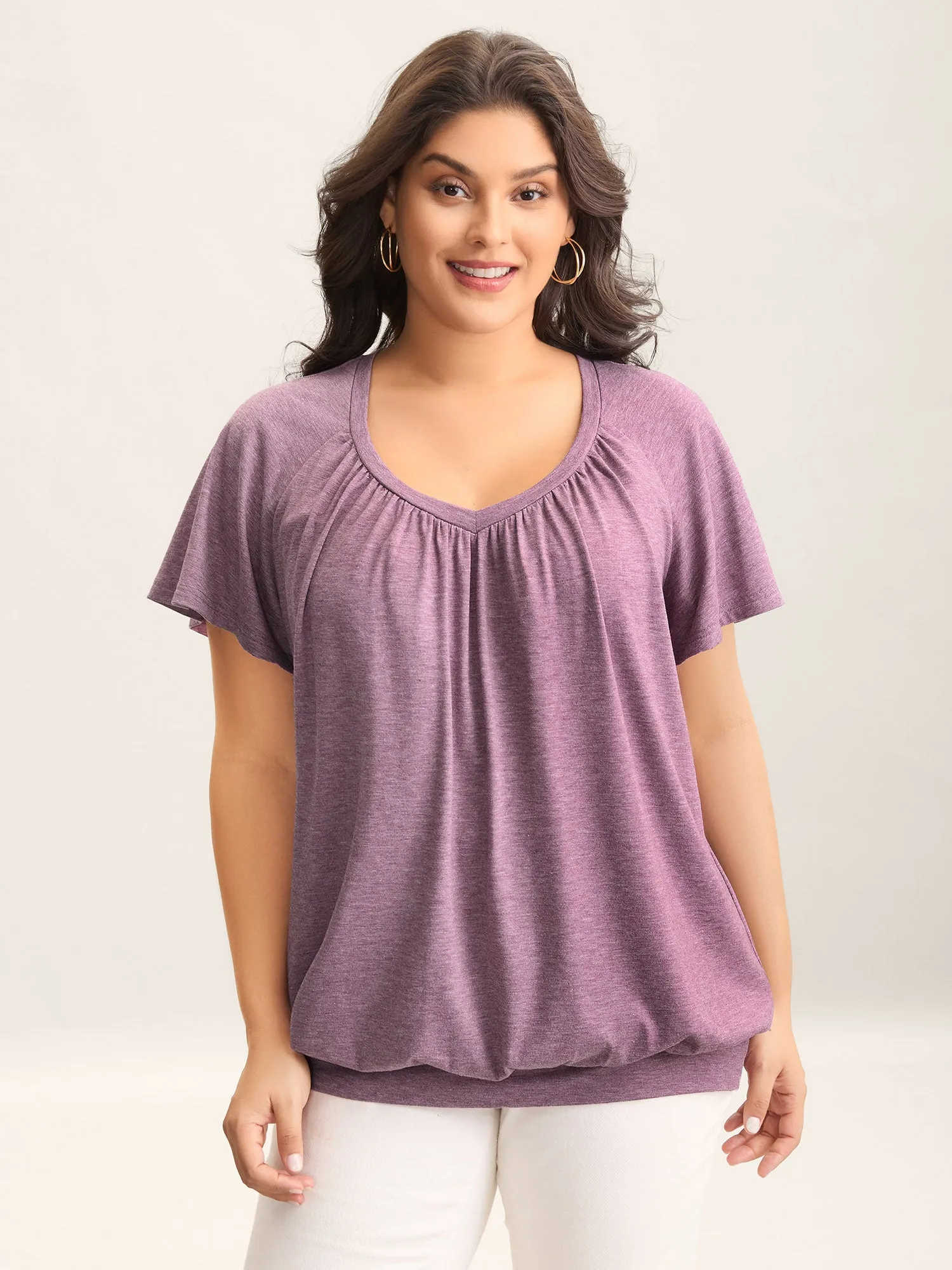 Heather Lotus Leaf Sleeve Jersey Top sold by Bloomchic