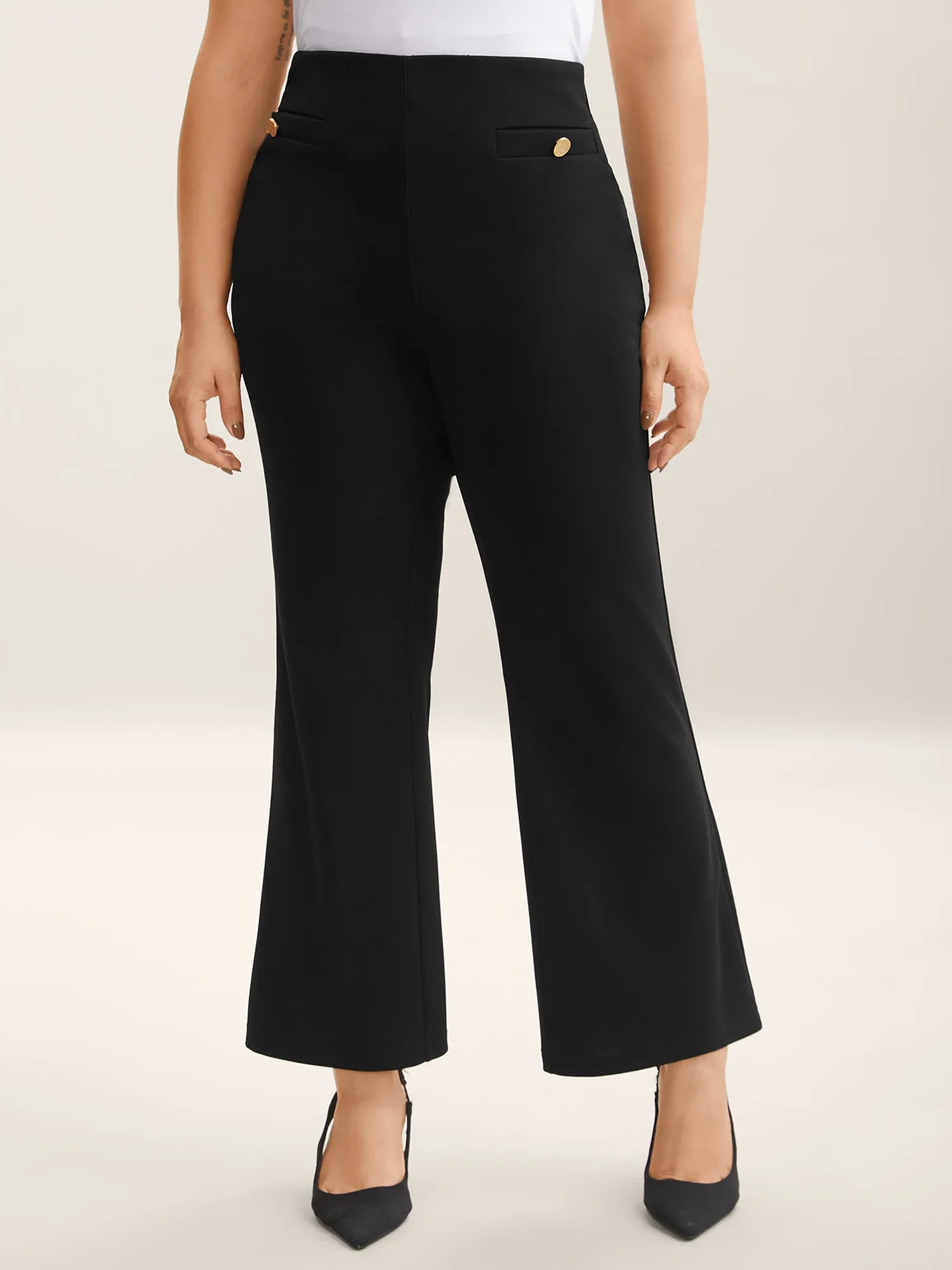 Button Detail Anti-Seam Flared Pants sold by Bloomchic