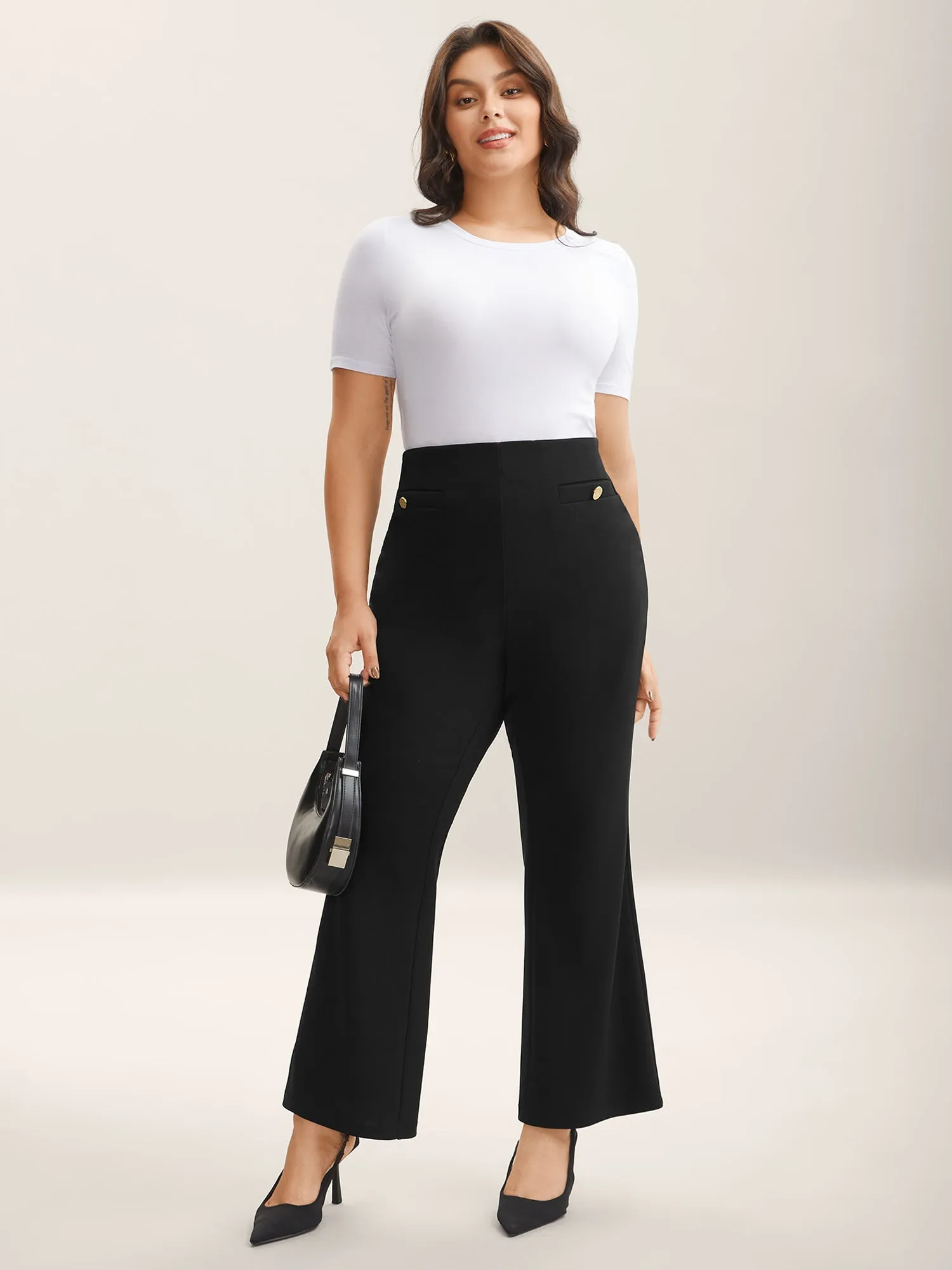 Button Detail Anti-Seam Flared Pants sold by Bloomchic product image thumbnail 3