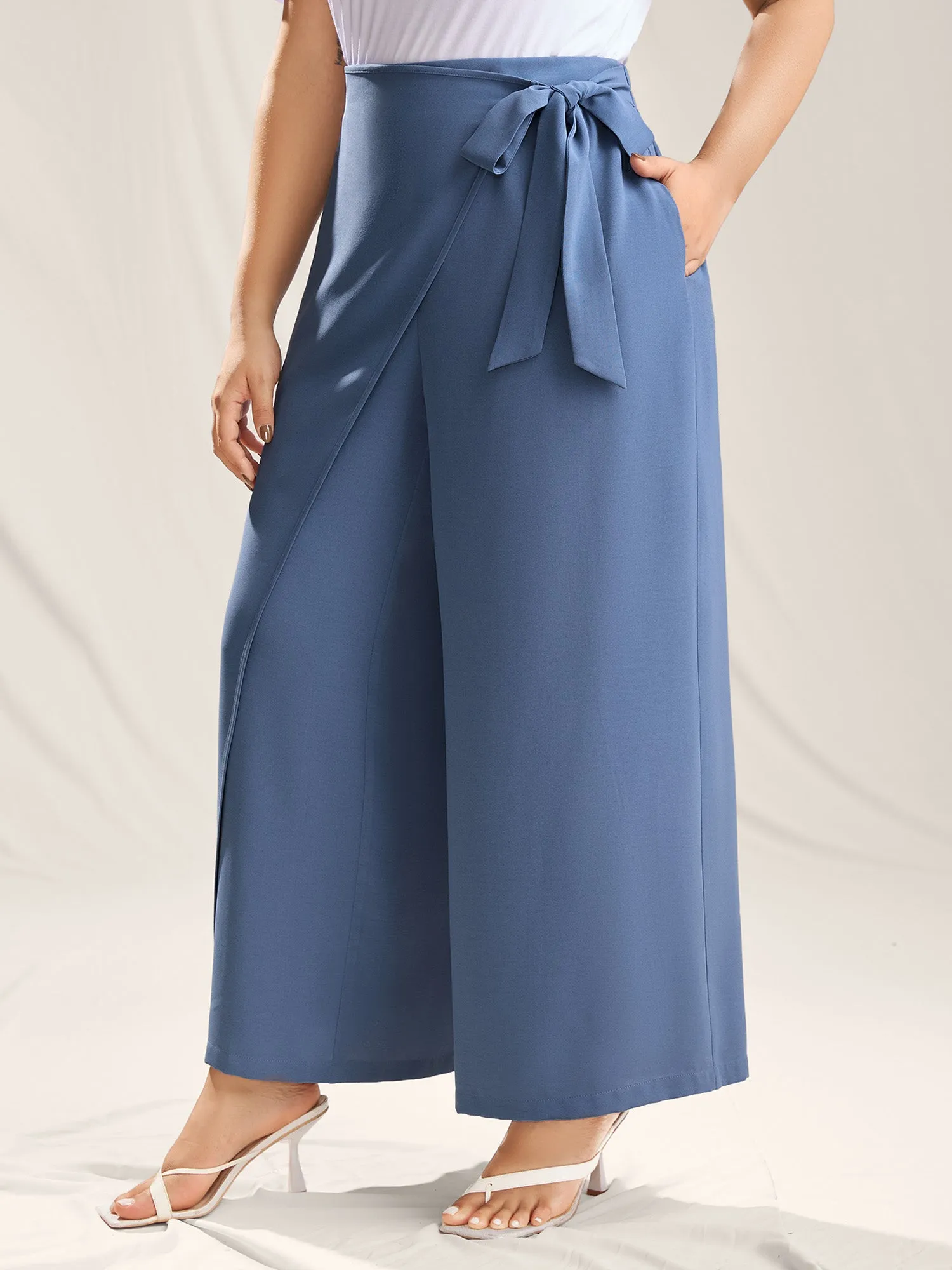 Belted Wrap Detail Wide-Leg Pants sold by Bloomchic product image thumbnail 4