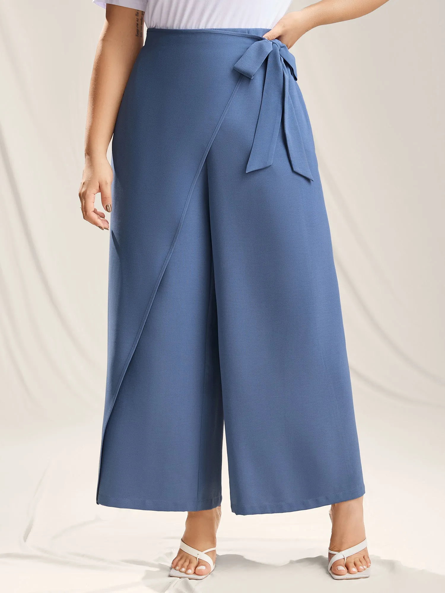 Belted Wrap Detail Wide-Leg Pants sold by Bloomchic