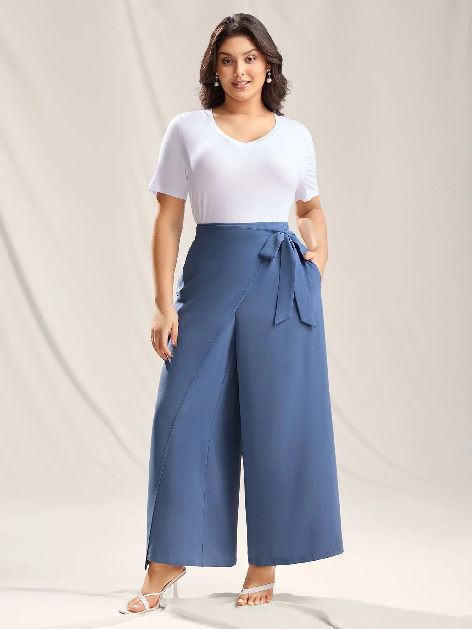 Belted Wrap Detail Wide-Leg Pants sold by Bloomchic product image thumbnail 3