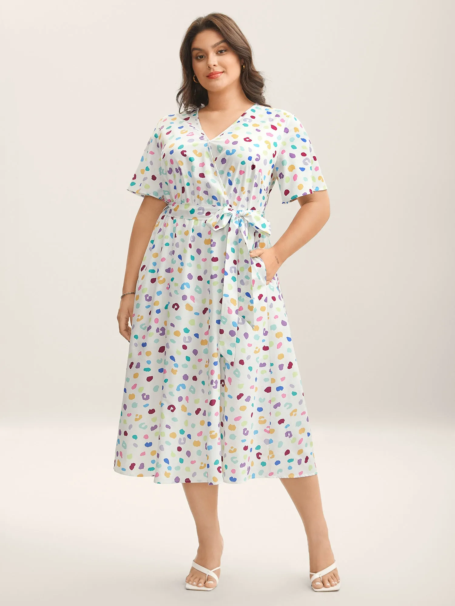 Multi-Color Leopard Print Surplice Midi Dress sold by Bloomchic product image thumbnail 3