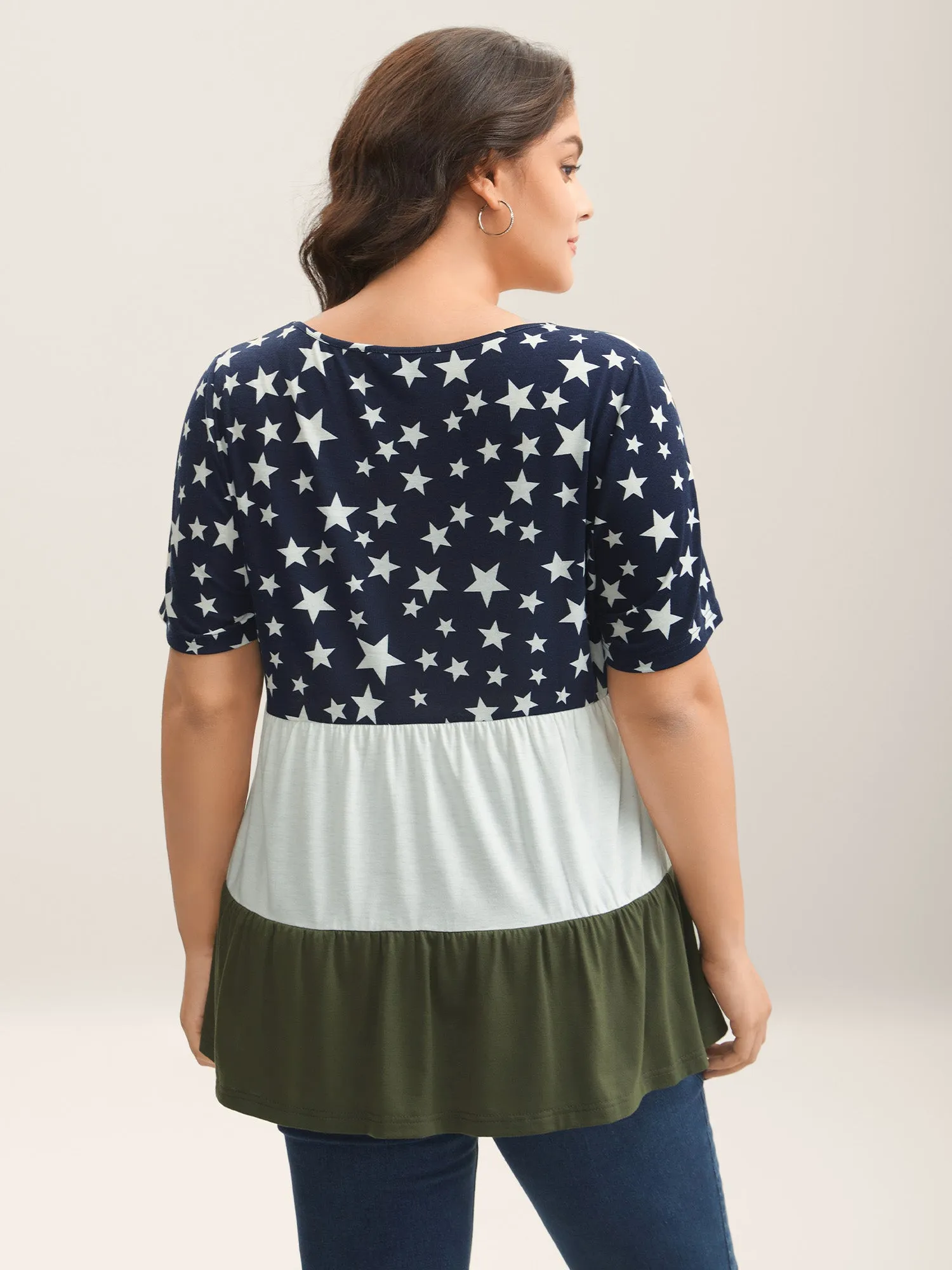 Star Print Color Contrast Tiered T-Shirt sold by Bloomchic product image thumbnail 4
