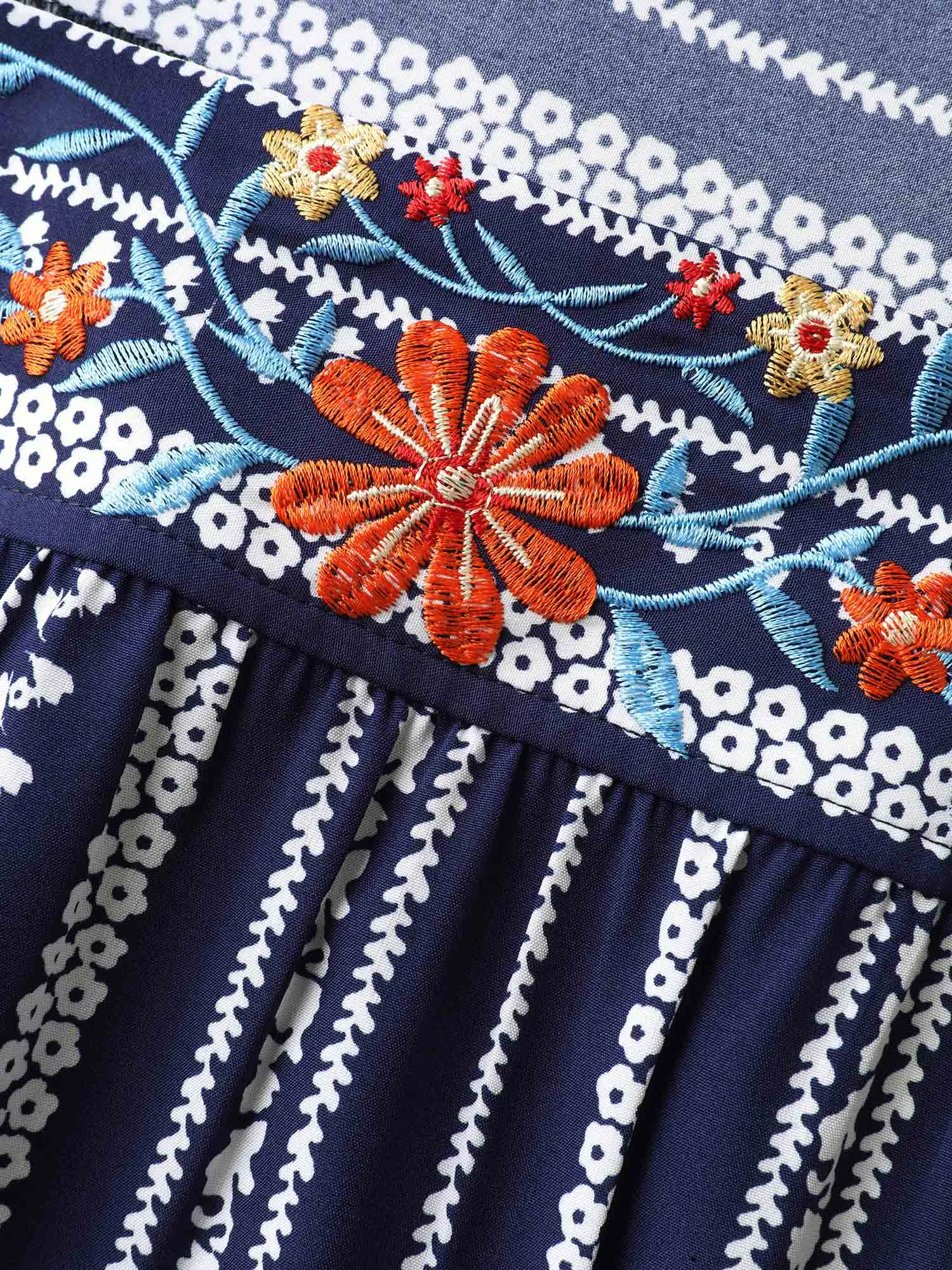 Embroidered Striped Print Square Neck Blouse sold by Bloomchic product image thumbnail 5