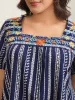 Embroidered Striped Print Square Neck Blouse sold by Bloomchic