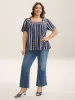 Embroidered Striped Print Square Neck Blouse sold by Bloomchic
