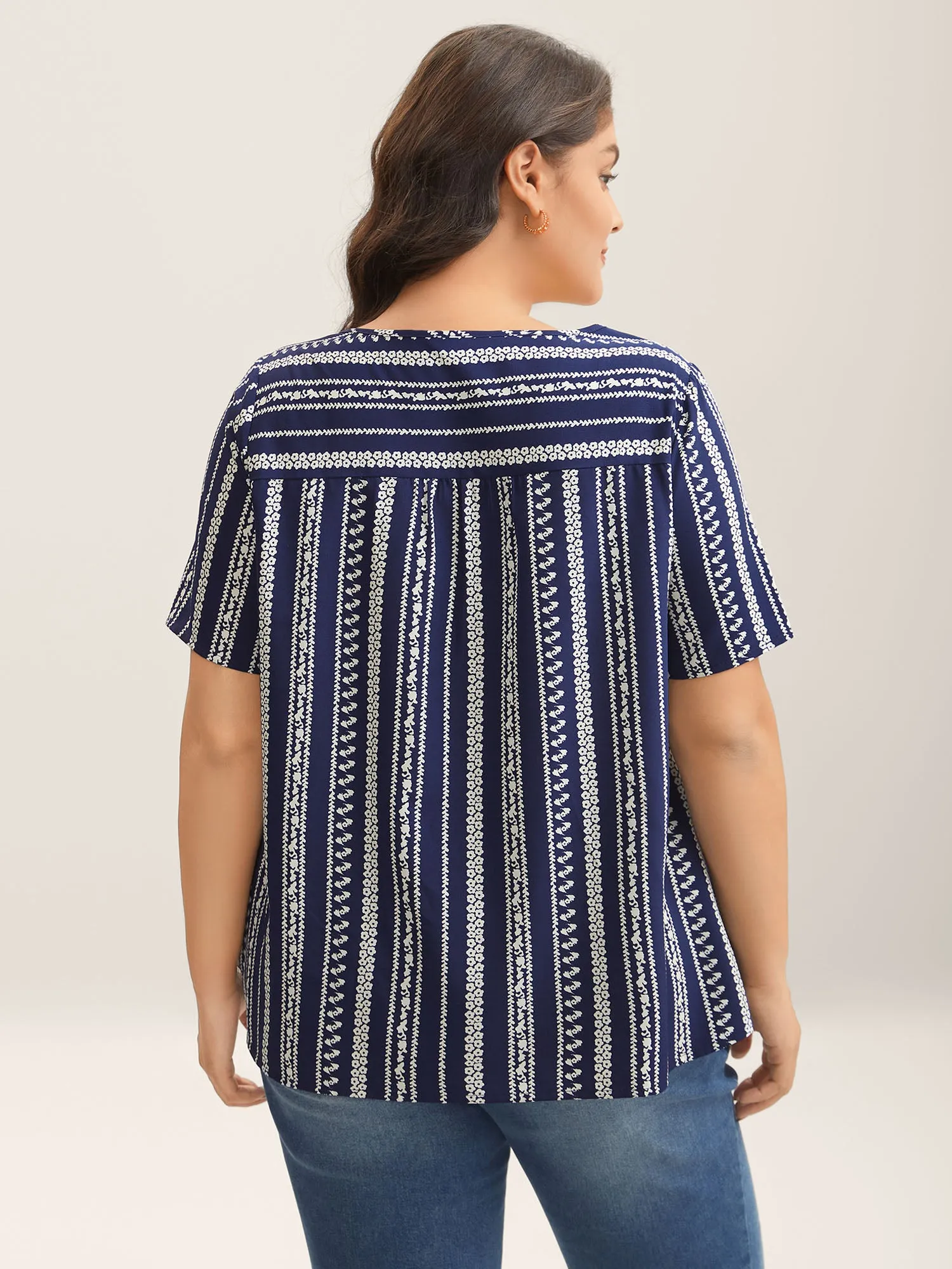 Embroidered Striped Print Square Neck Blouse sold by Bloomchic product image thumbnail 2