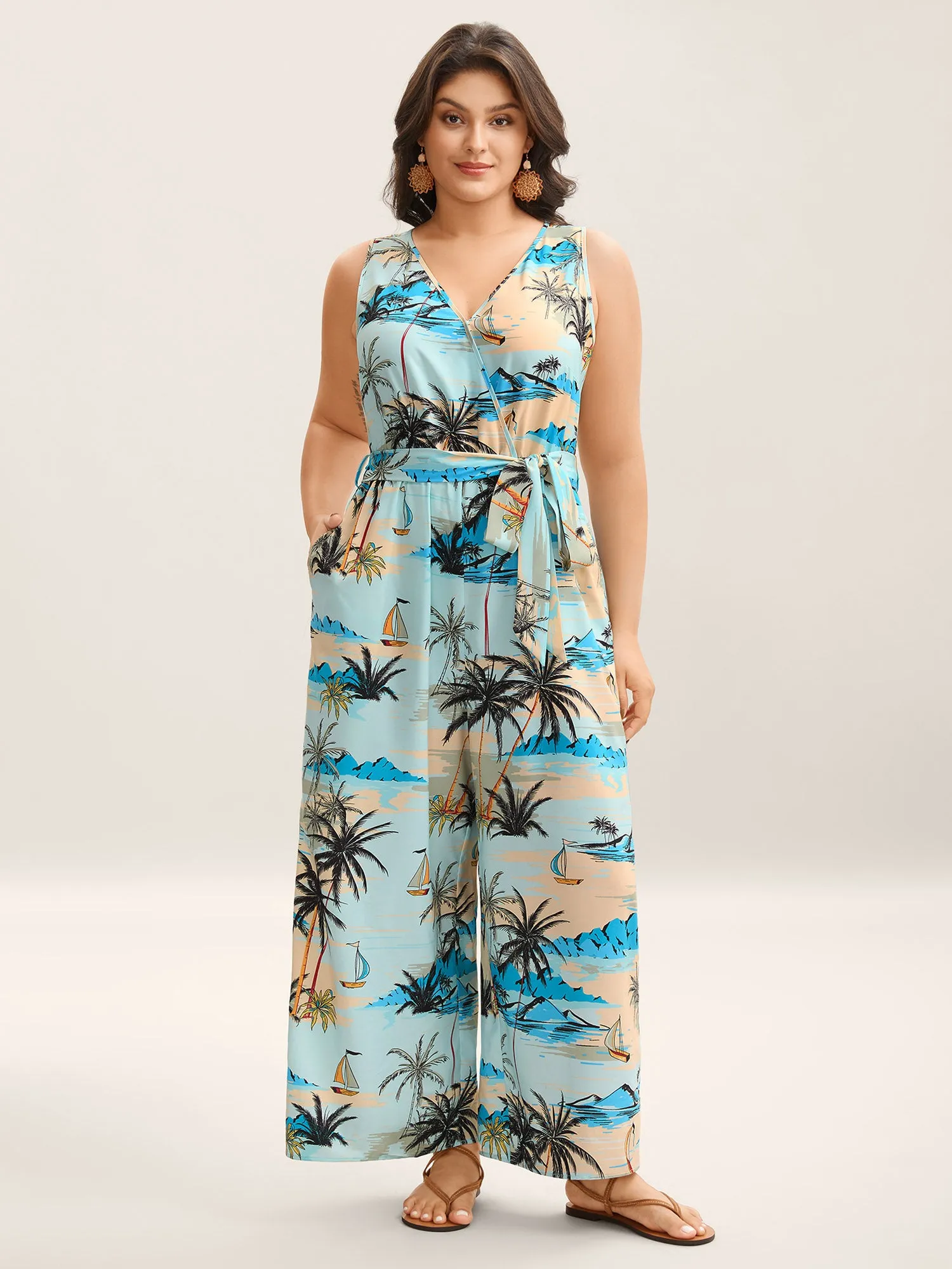 Tropical Print Stretchy Waist Pockets Jumpsuit sold by Bloomchic product image thumbnail 4