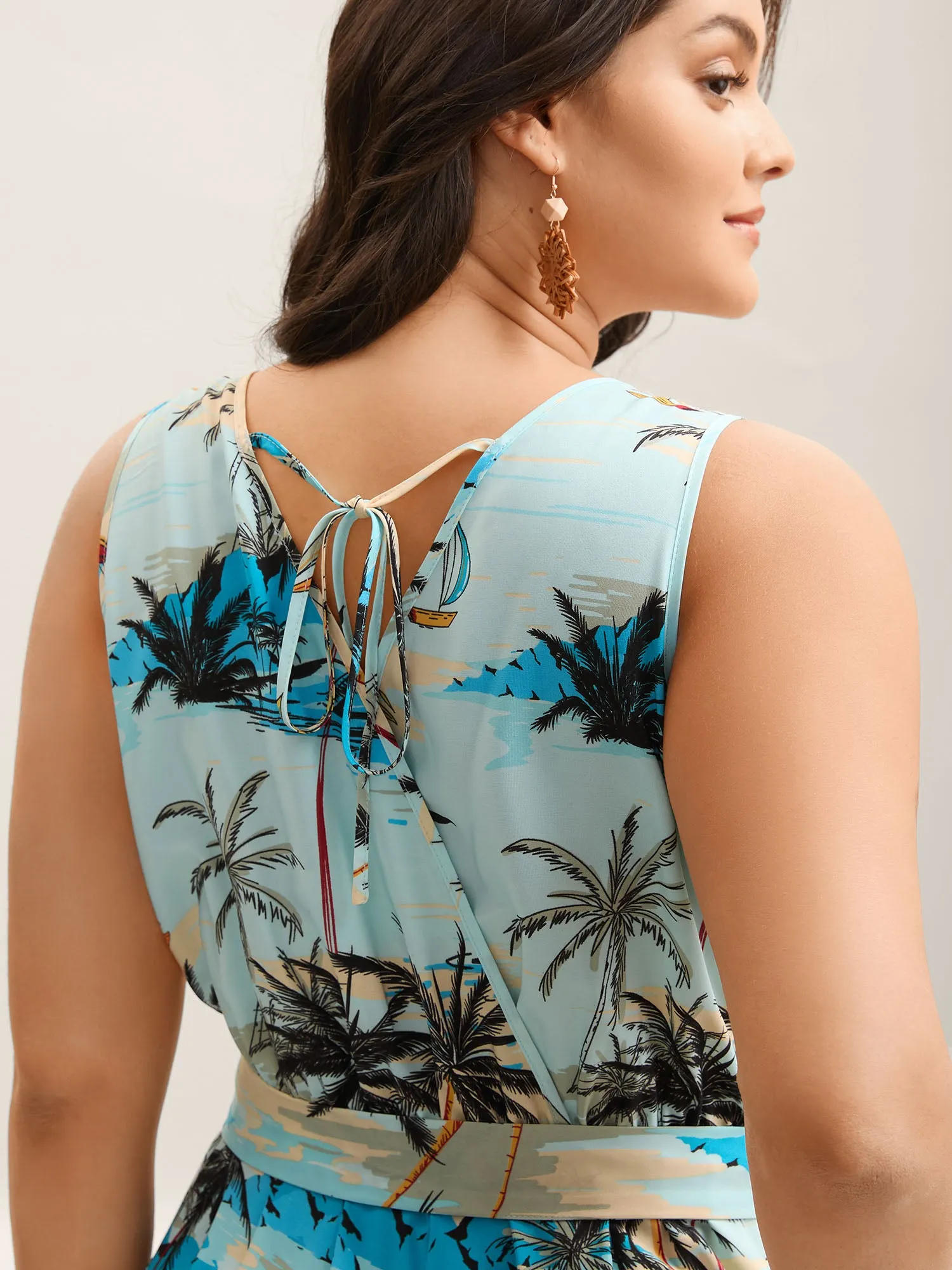 Tropical Print Stretchy Waist Pockets Jumpsuit sold by Bloomchic product image thumbnail 5