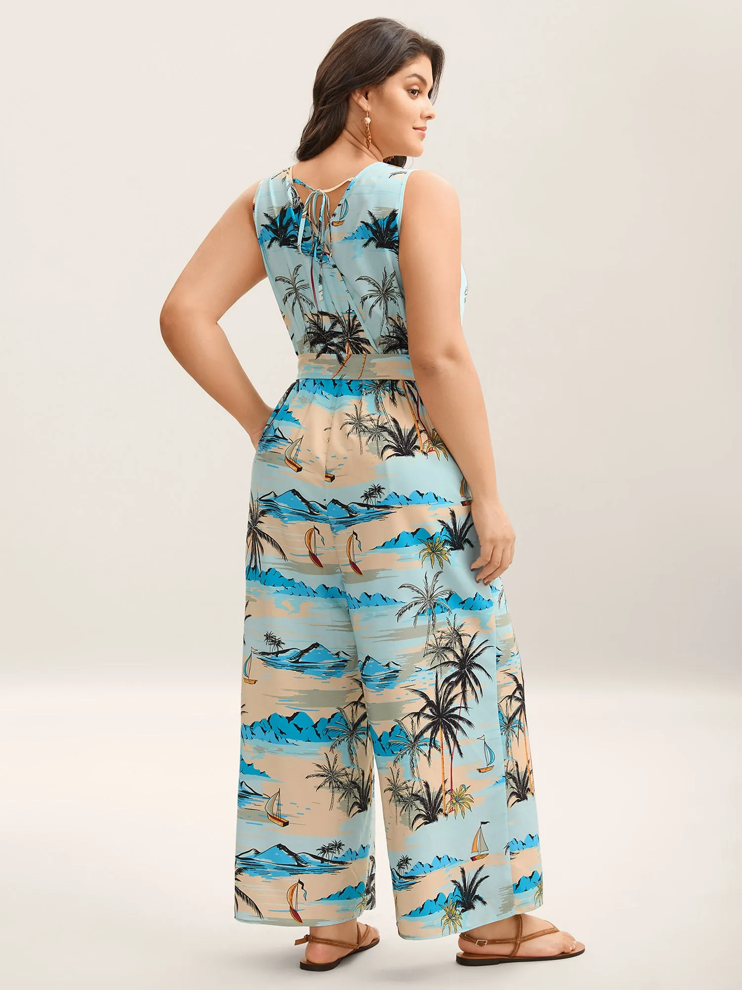 Tropical Print Stretchy Waist Pockets Jumpsuit sold by Bloomchic product image thumbnail 2