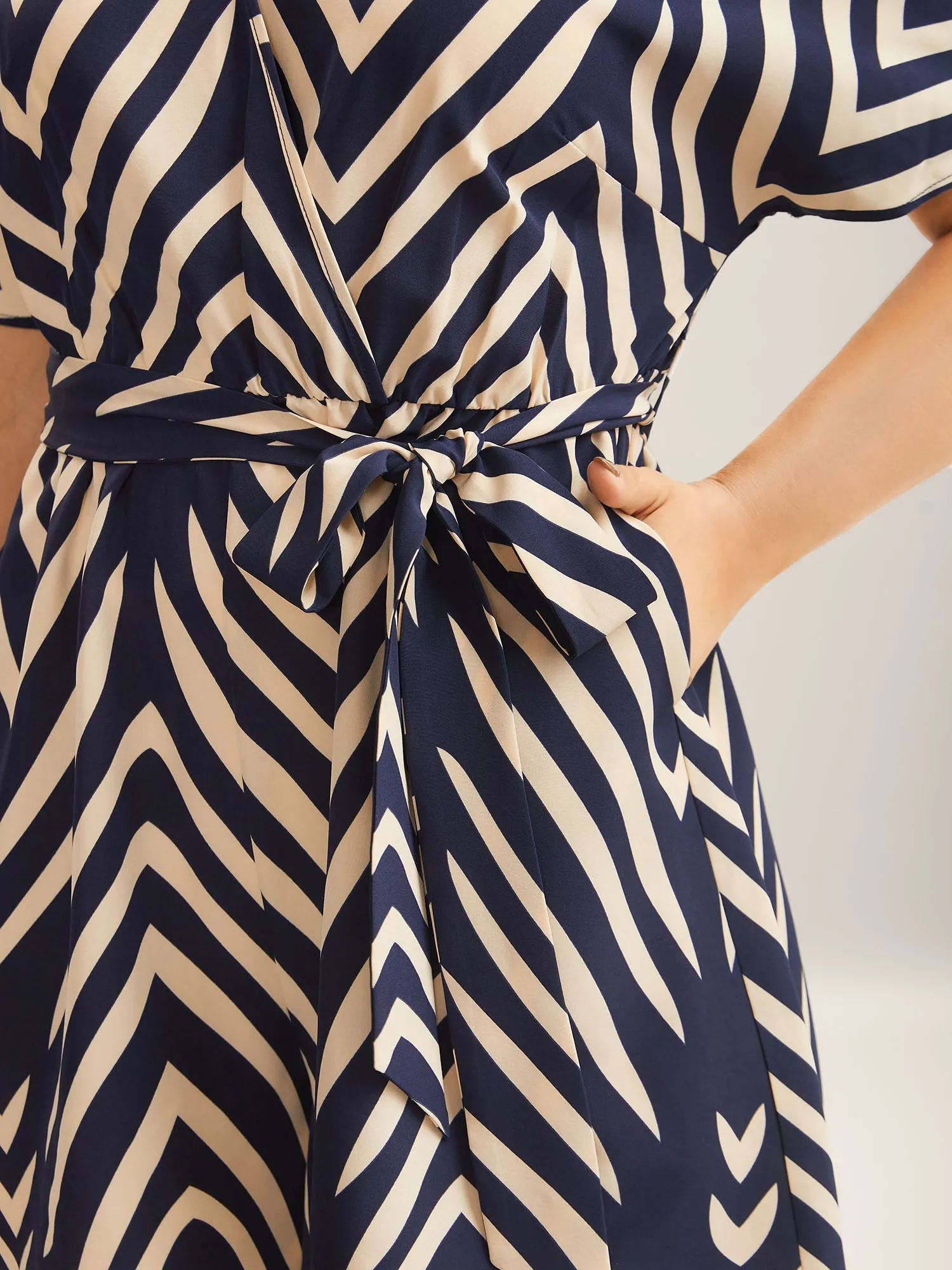 Geometric Print Belted Stretchy Waist Romper sold by Bloomchic product image thumbnail 2