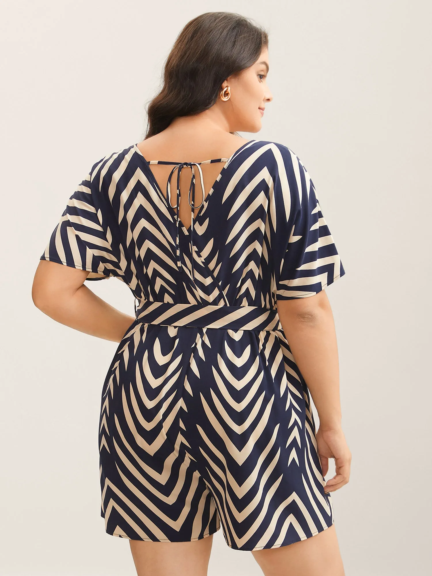 Geometric Print Belted Stretchy Waist Romper sold by Bloomchic product image thumbnail 4