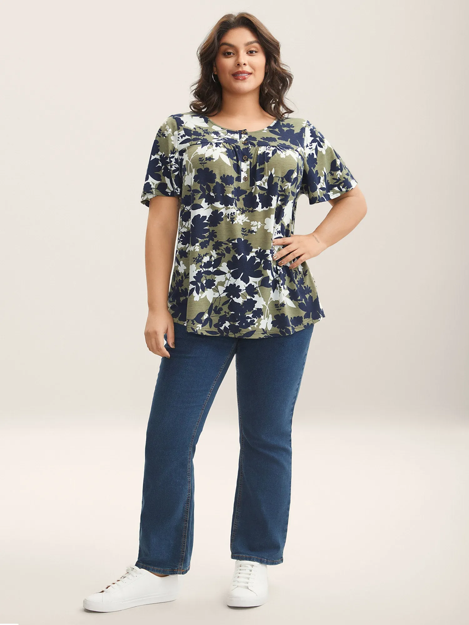 Silhouette Flower Button Placket Jersey Top sold by Bloomchic product image thumbnail 3