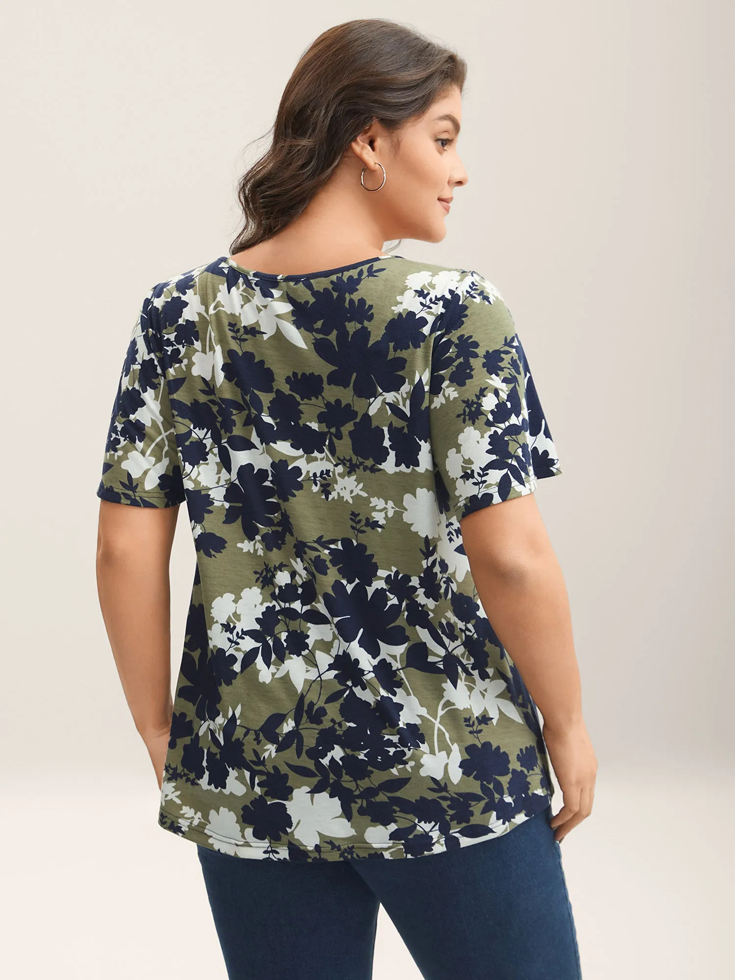 Silhouette Flower Button Placket Jersey Top sold by Bloomchic product image thumbnail 4