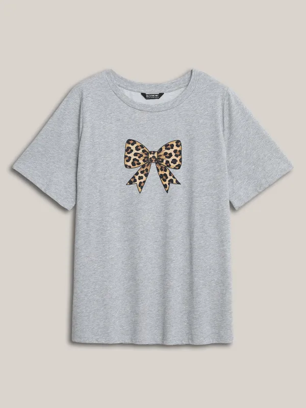 Leo Bow Pattern Round Neck T-Shirt sold by Bloomchic