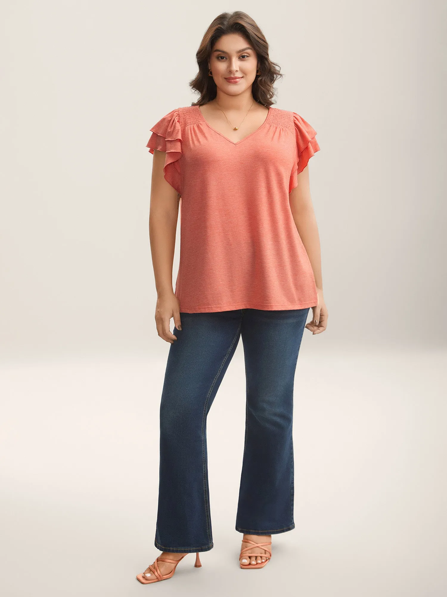 Shirred Layered Lotus Leaf Sleeve T-Shirt sold by Bloomchic product image thumbnail 3