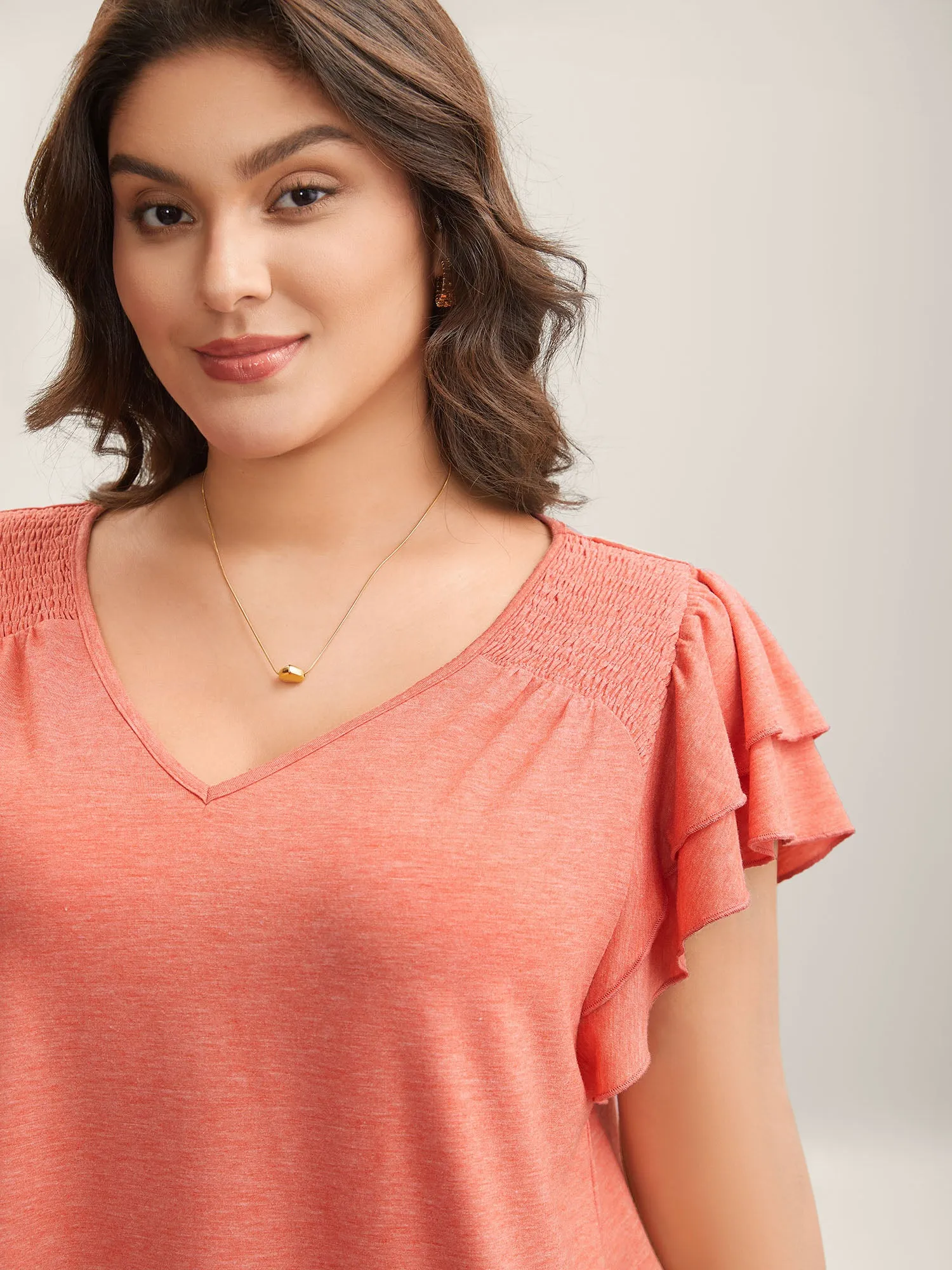 Shirred Layered Lotus Leaf Sleeve T-Shirt sold by Bloomchic product image thumbnail 4