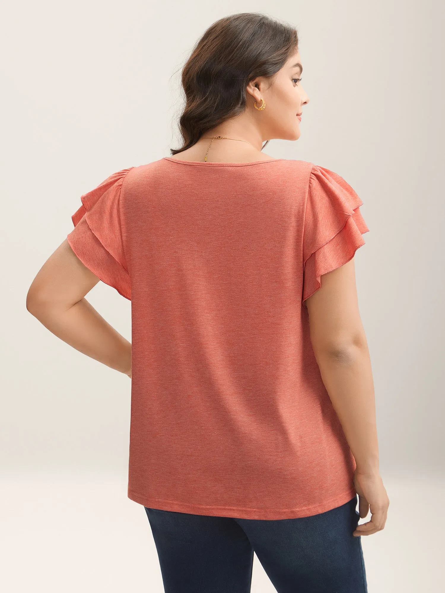 Shirred Layered Lotus Leaf Sleeve T-Shirt sold by Bloomchic product image thumbnail 2