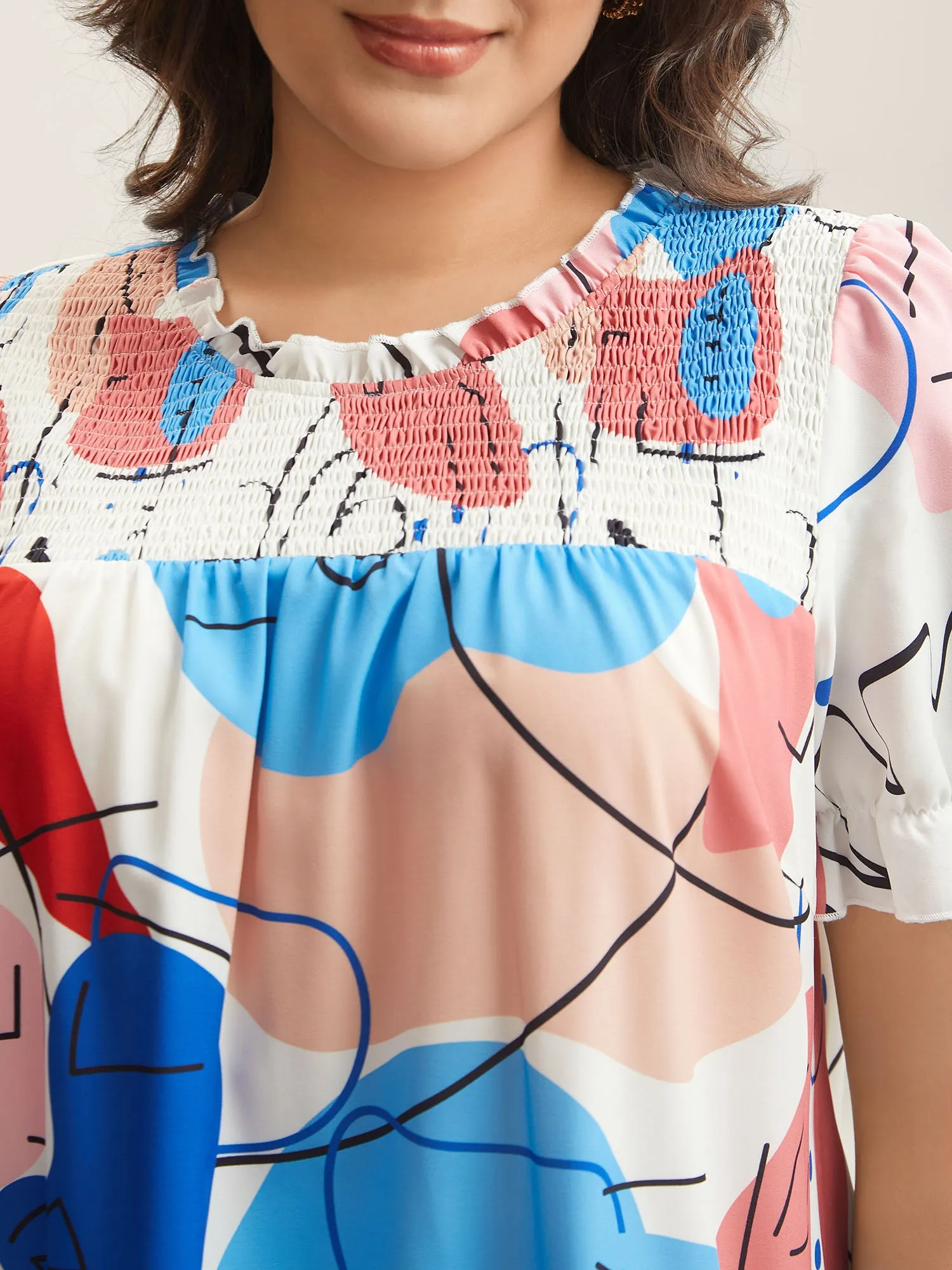 Whimsical Pattern Shirred Puff Sleeve Blouse sold by Bloomchic product image thumbnail 2