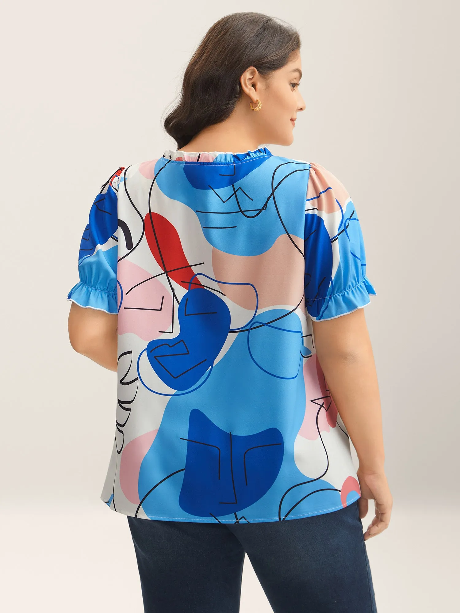 Whimsical Pattern Shirred Puff Sleeve Blouse sold by Bloomchic product image thumbnail 4