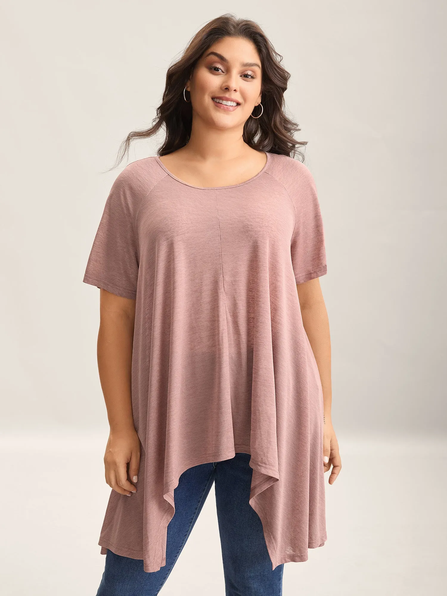 Handkerchief Hem Plain Oversized T-Shirt sold by Bloomchic