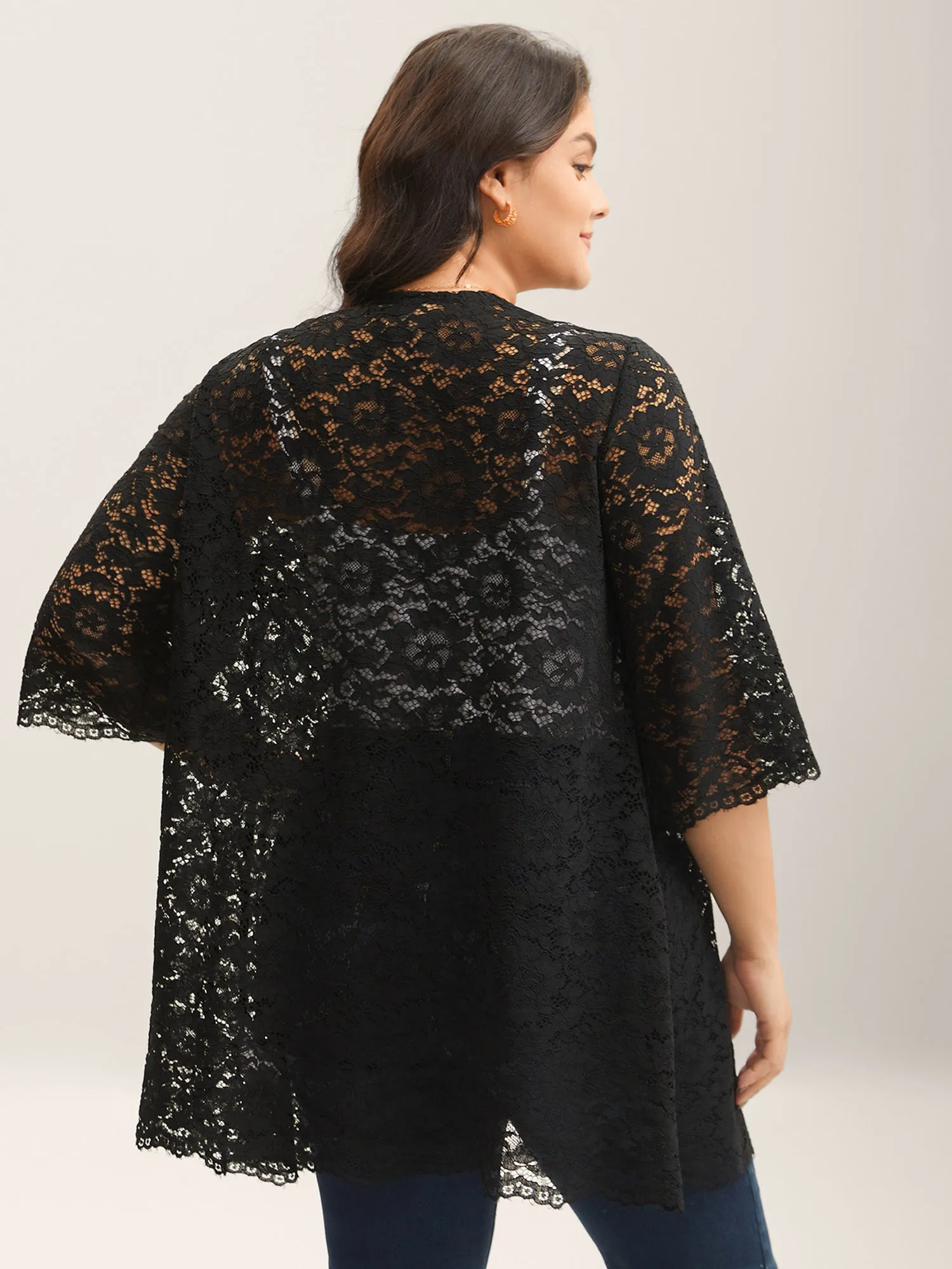 Lace Sheer Scalloped Hem Kimono sold by Bloomchic product image thumbnail 4