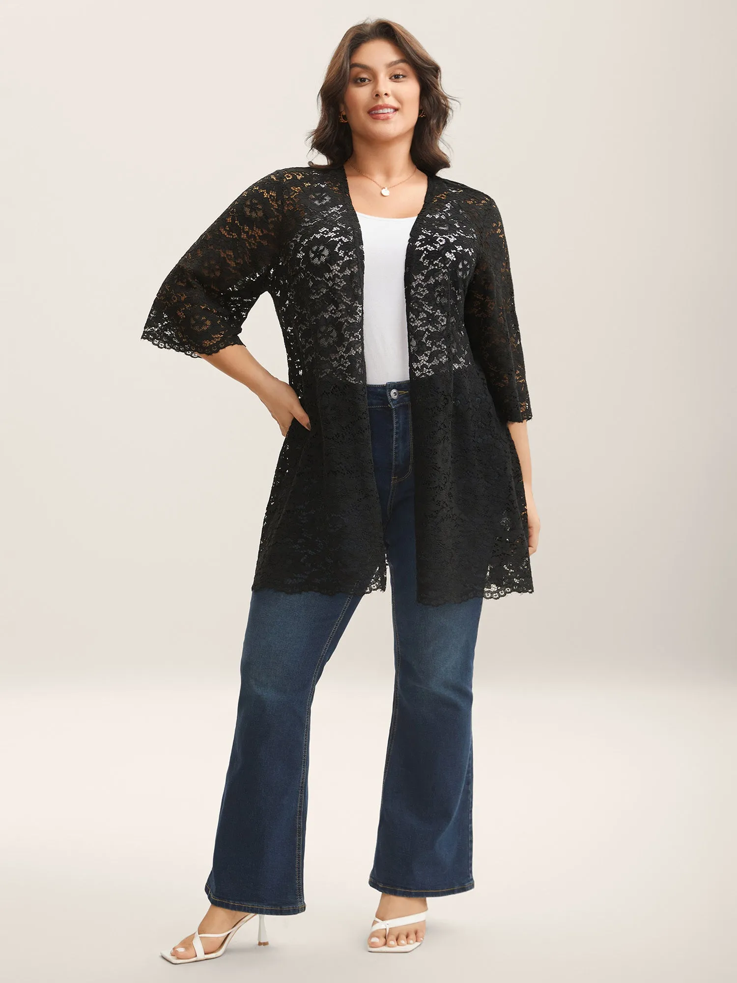 Lace Sheer Scalloped Hem Kimono sold by Bloomchic product image thumbnail 3