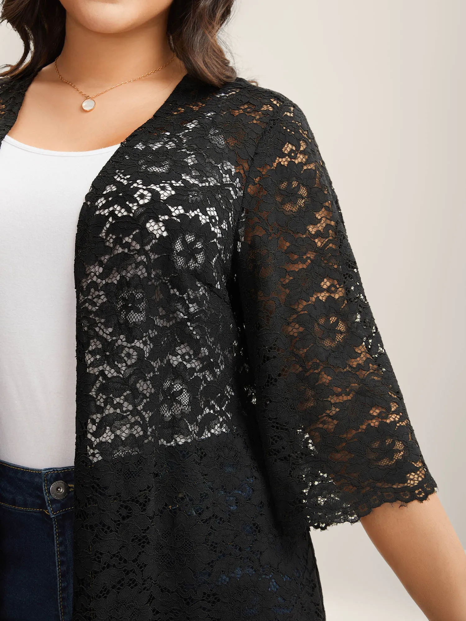 Lace Sheer Scalloped Hem Kimono sold by Bloomchic product image thumbnail 2