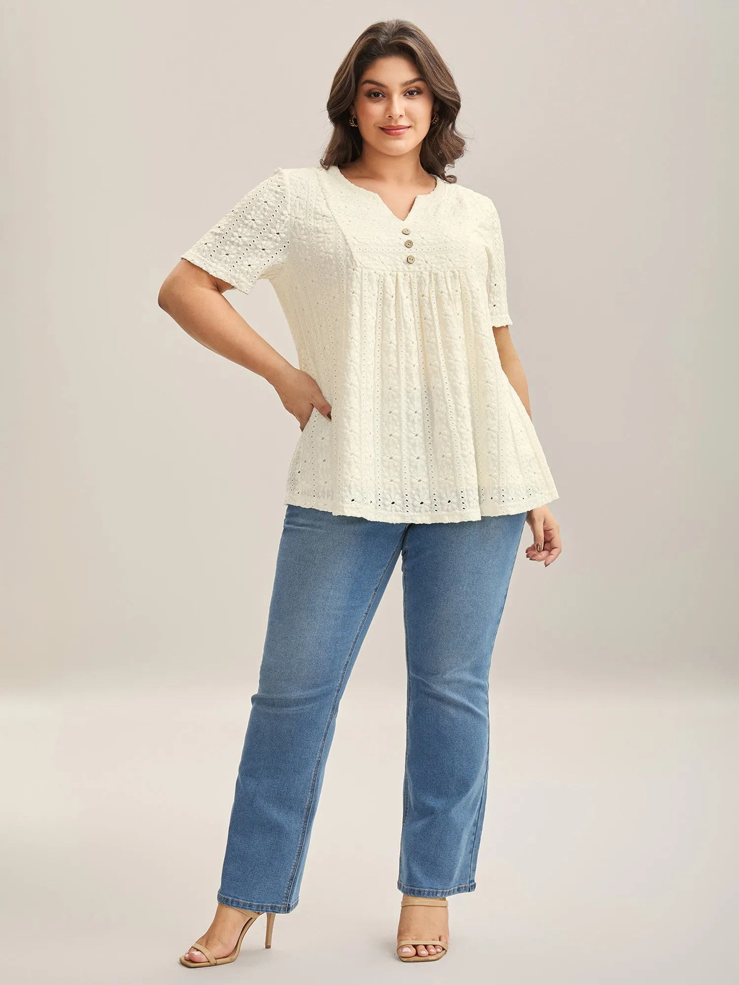 Textured Pleated Split Neck T-Shirt sold by Bloomchic product image thumbnail 3