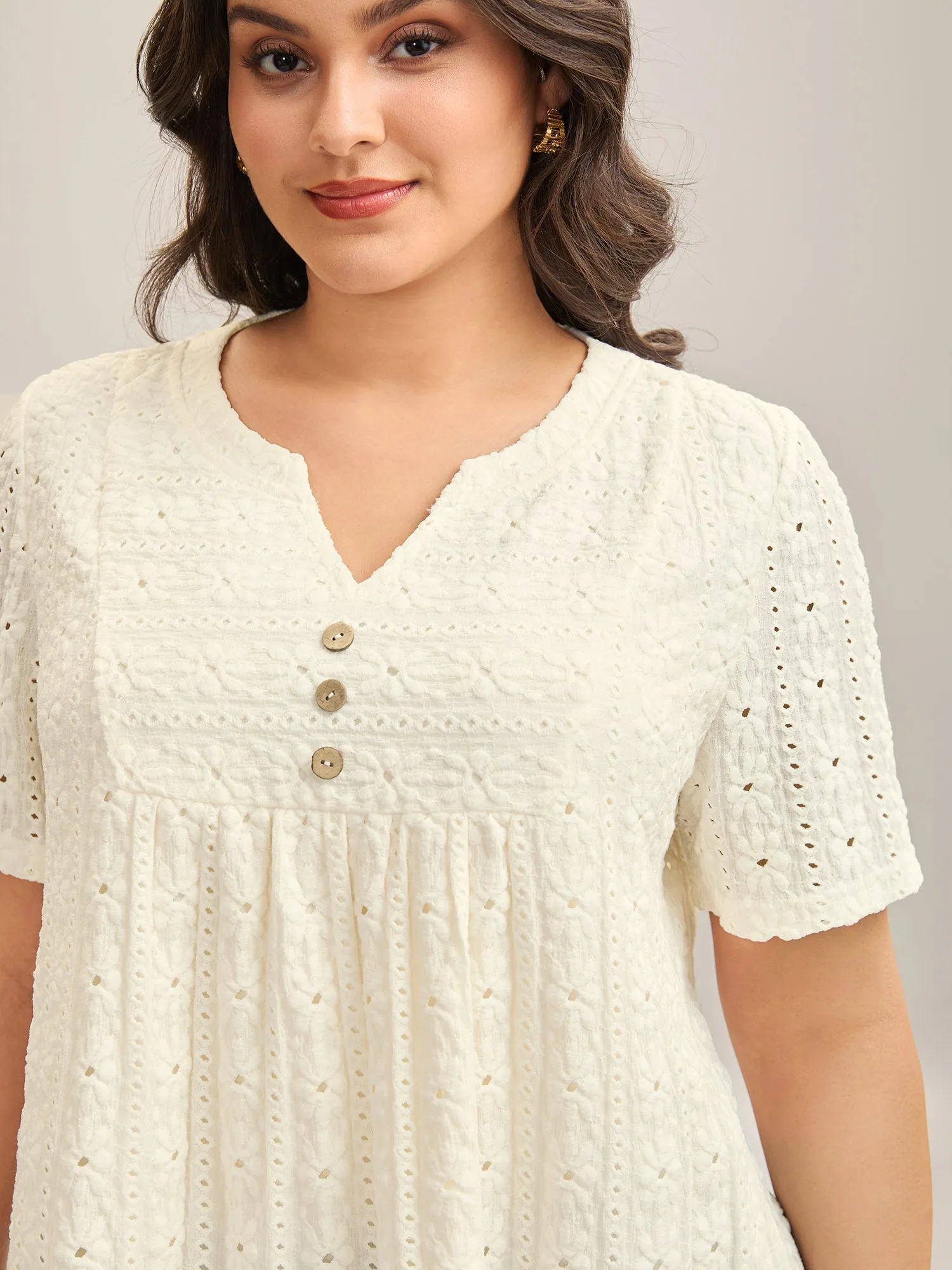 Textured Pleated Split Neck T-Shirt sold by Bloomchic product image thumbnail 4