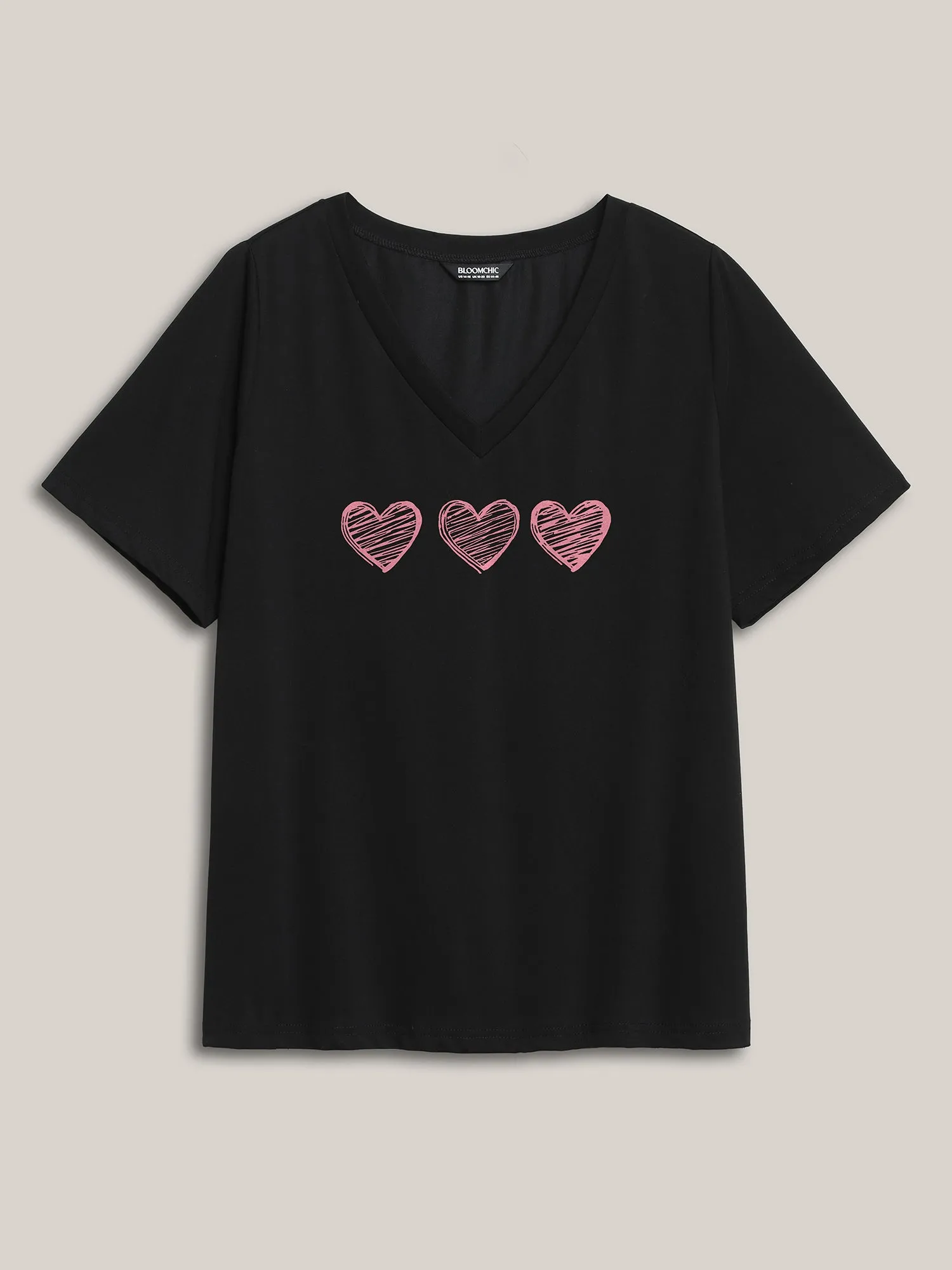 Blushing Hearts Pattern V-Neck T-Shirt sold by Bloomchic