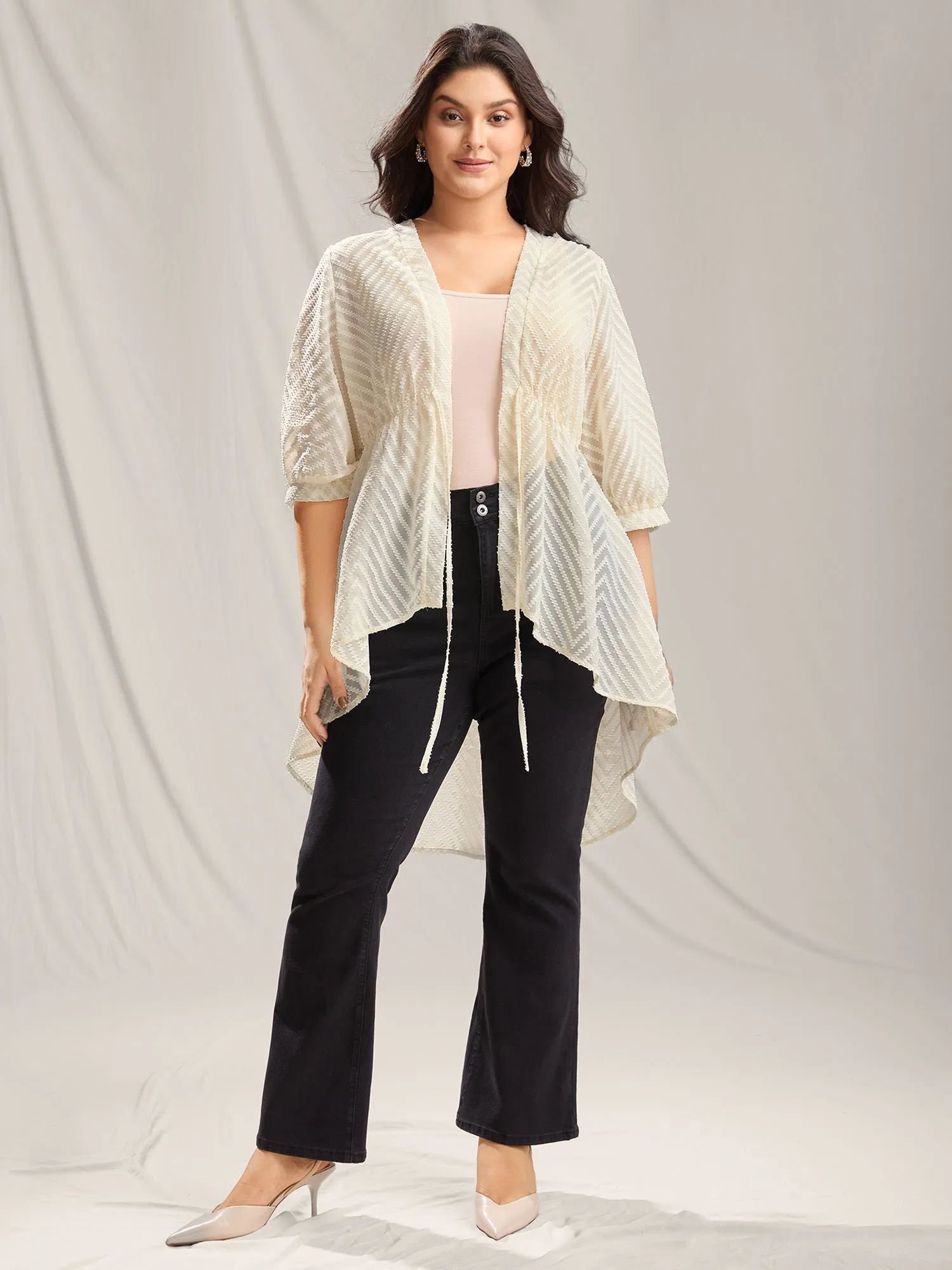 Textured Sheer Tied High-Low Kimono sold by Bloomchic product image thumbnail 4