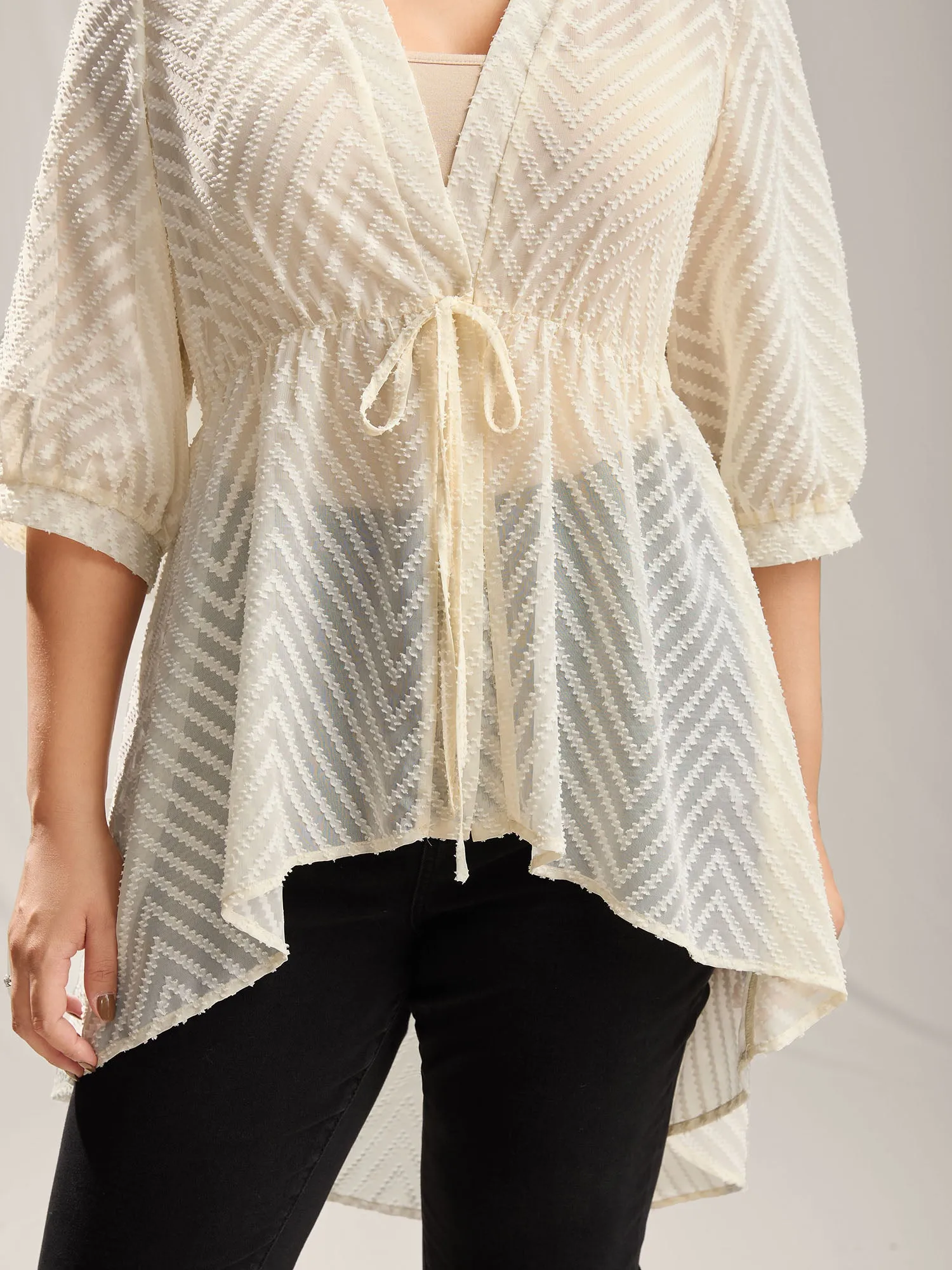 Textured Sheer Tied High-Low Kimono sold by Bloomchic product image thumbnail 3