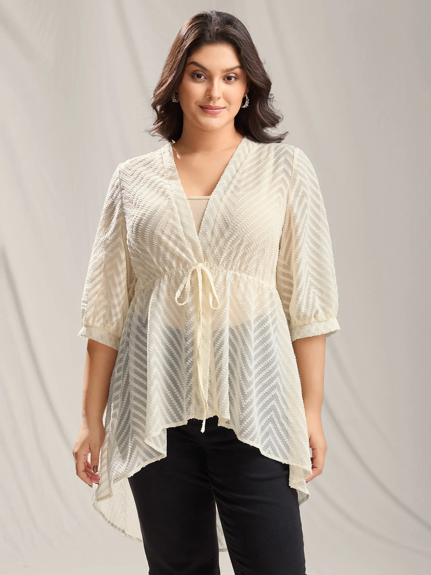 Textured Sheer Tied High-Low Kimono sold by Bloomchic product image thumbnail 2