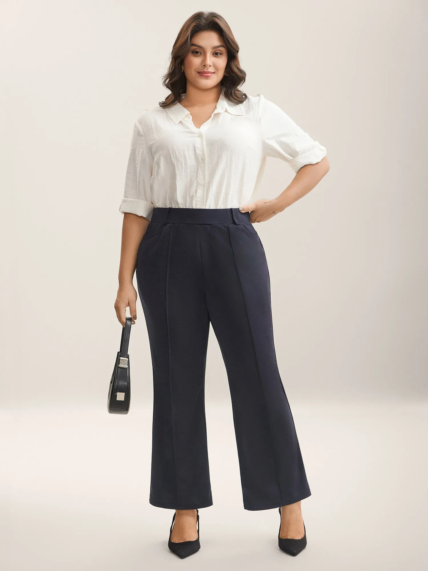 Pockets Stretchy-Waist Plain Bootcut Pants sold by Bloomchic product image thumbnail 3