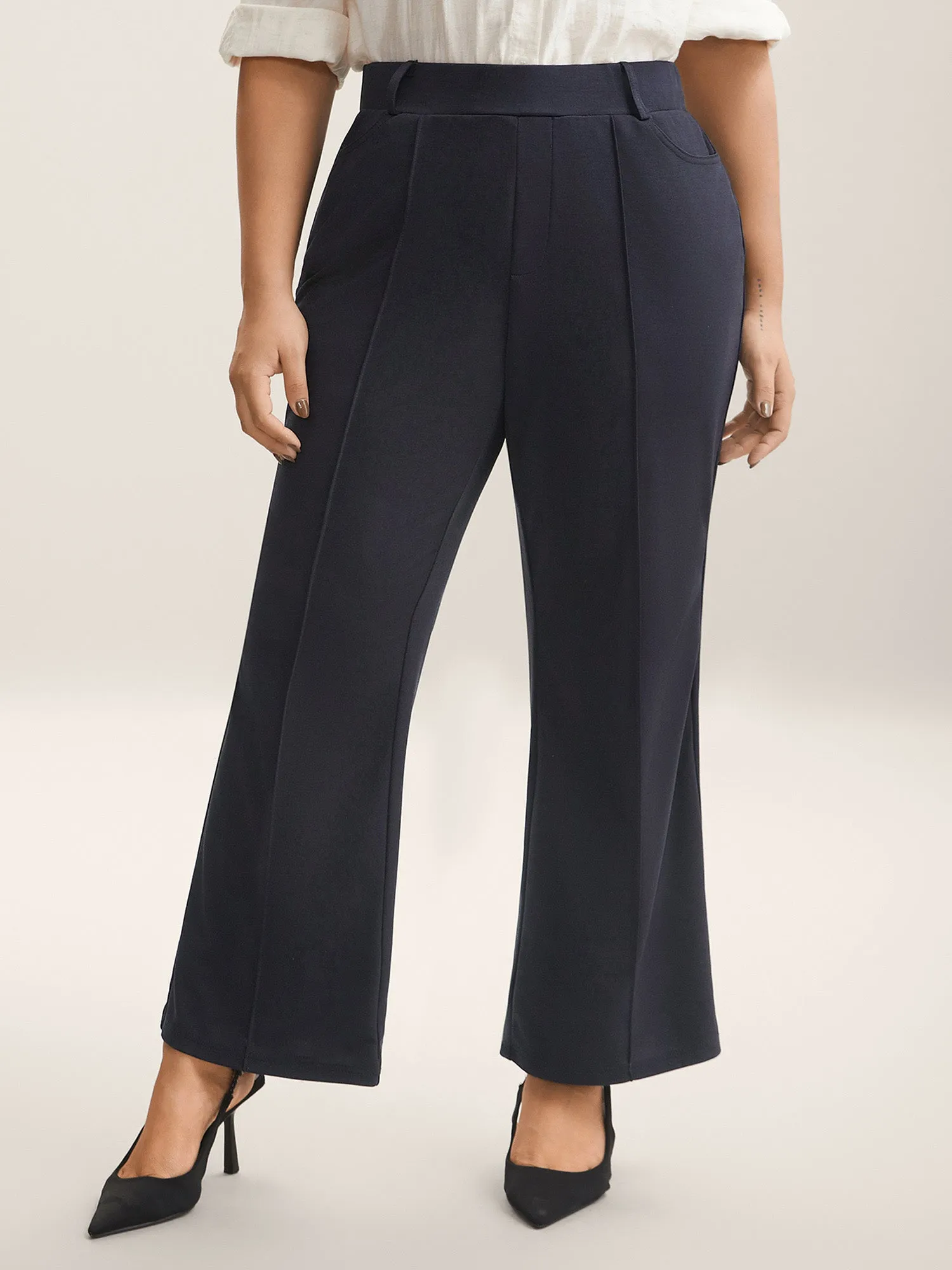Pockets Stretchy-Waist Plain Bootcut Pants sold by Bloomchic