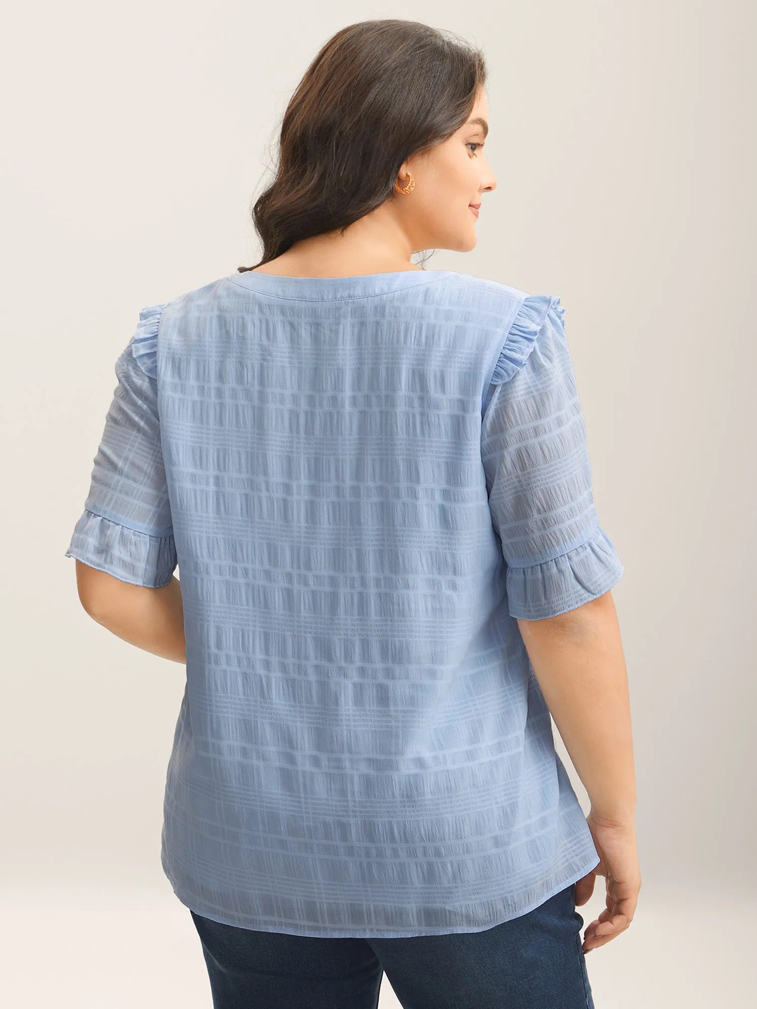 Checked Texture Jacquard Notched Collar Blouse sold by Bloomchic product image thumbnail 4