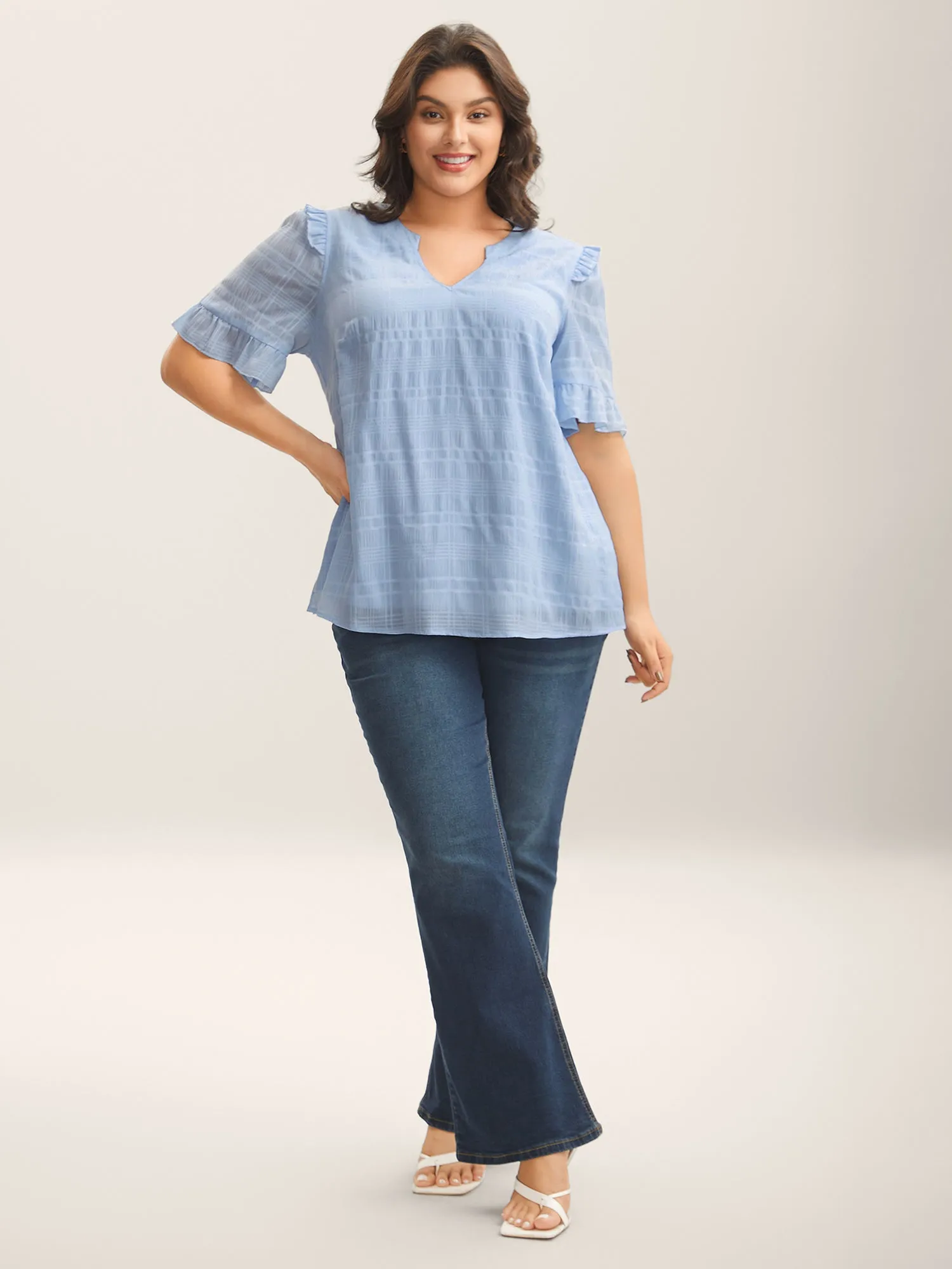 Checked Texture Jacquard Notched Collar Blouse sold by Bloomchic product image thumbnail 3