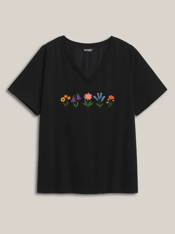 Backyard Flowers Pattern V-Neck T-Shirt sold by Bloomchic