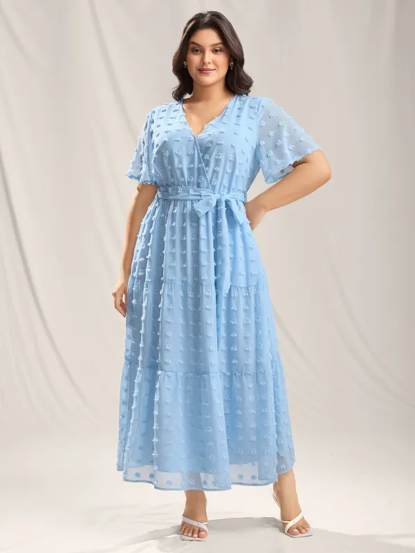 Fur Ball Textured Mesh Belted Midi Dress sold by Bloomchic