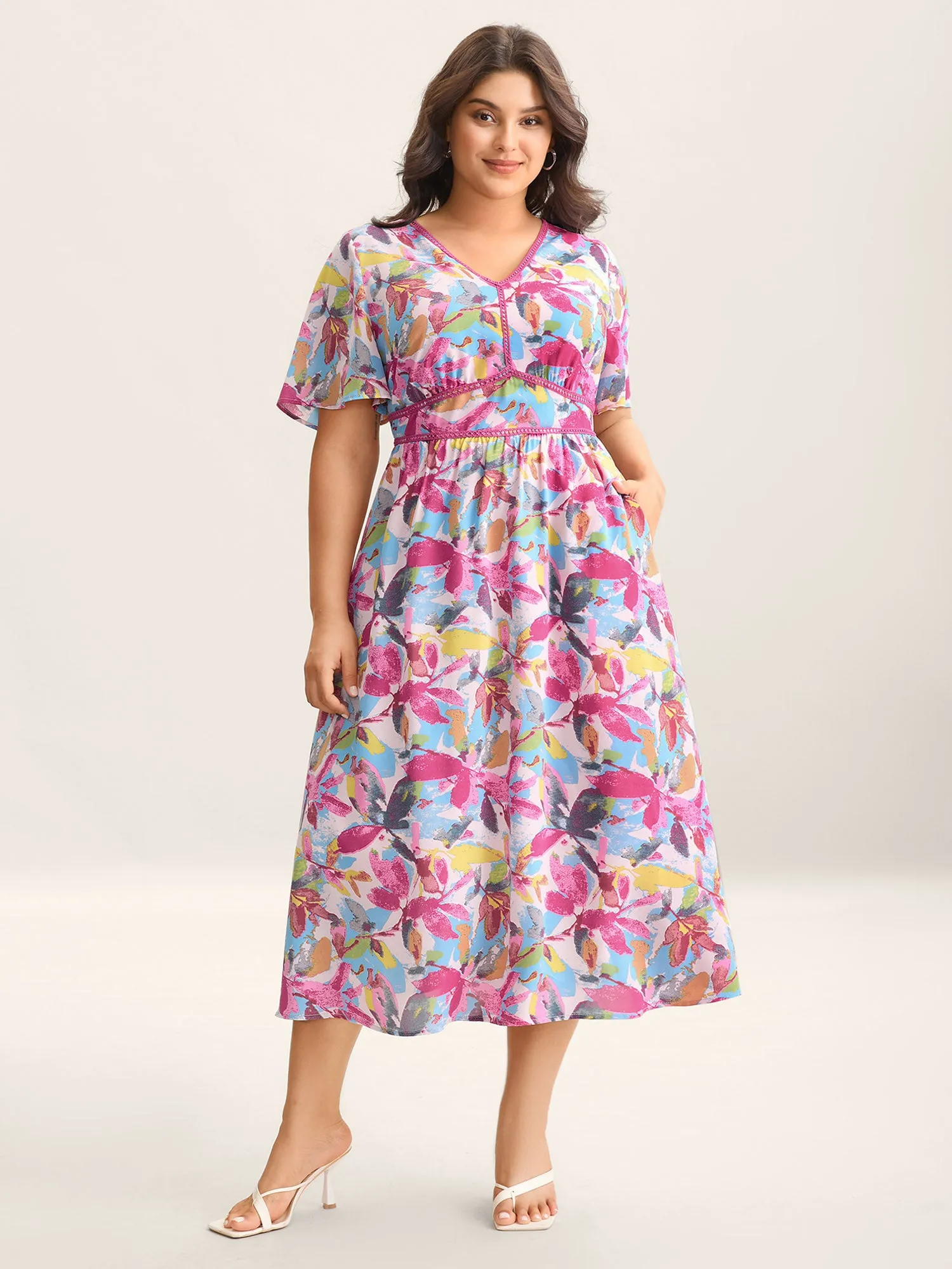 Large Flower Print Cinched-Waist Midi Dress sold by Bloomchic