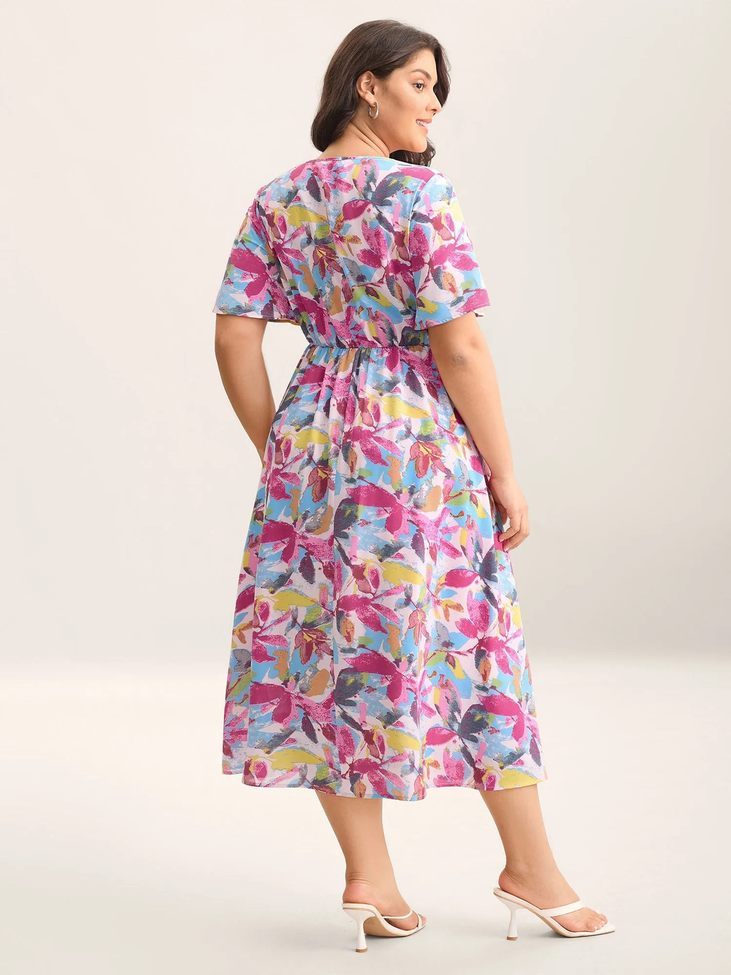 Large Flower Print Cinched-Waist Midi Dress sold by Bloomchic product image thumbnail 4