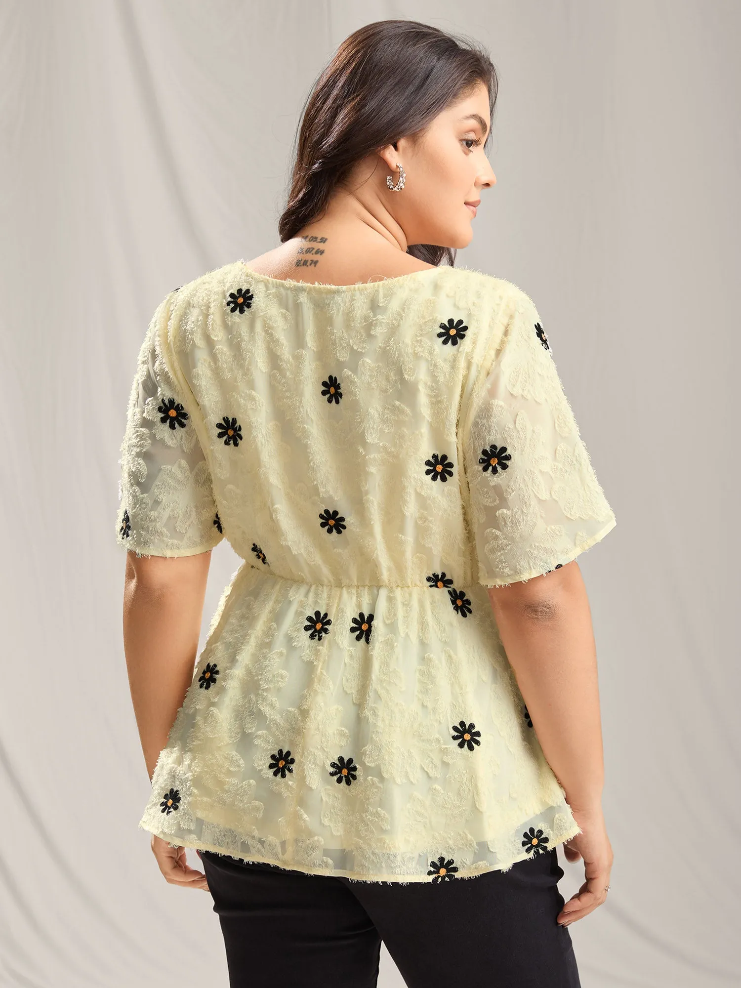 Textured Embroidery Surplice Belted Blouse sold by Bloomchic product image thumbnail 4