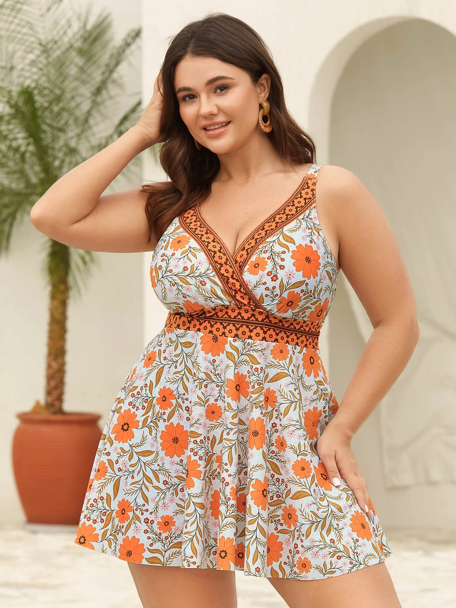 Floral Print Color Contrast Swim Dress sold by Bloomchic
