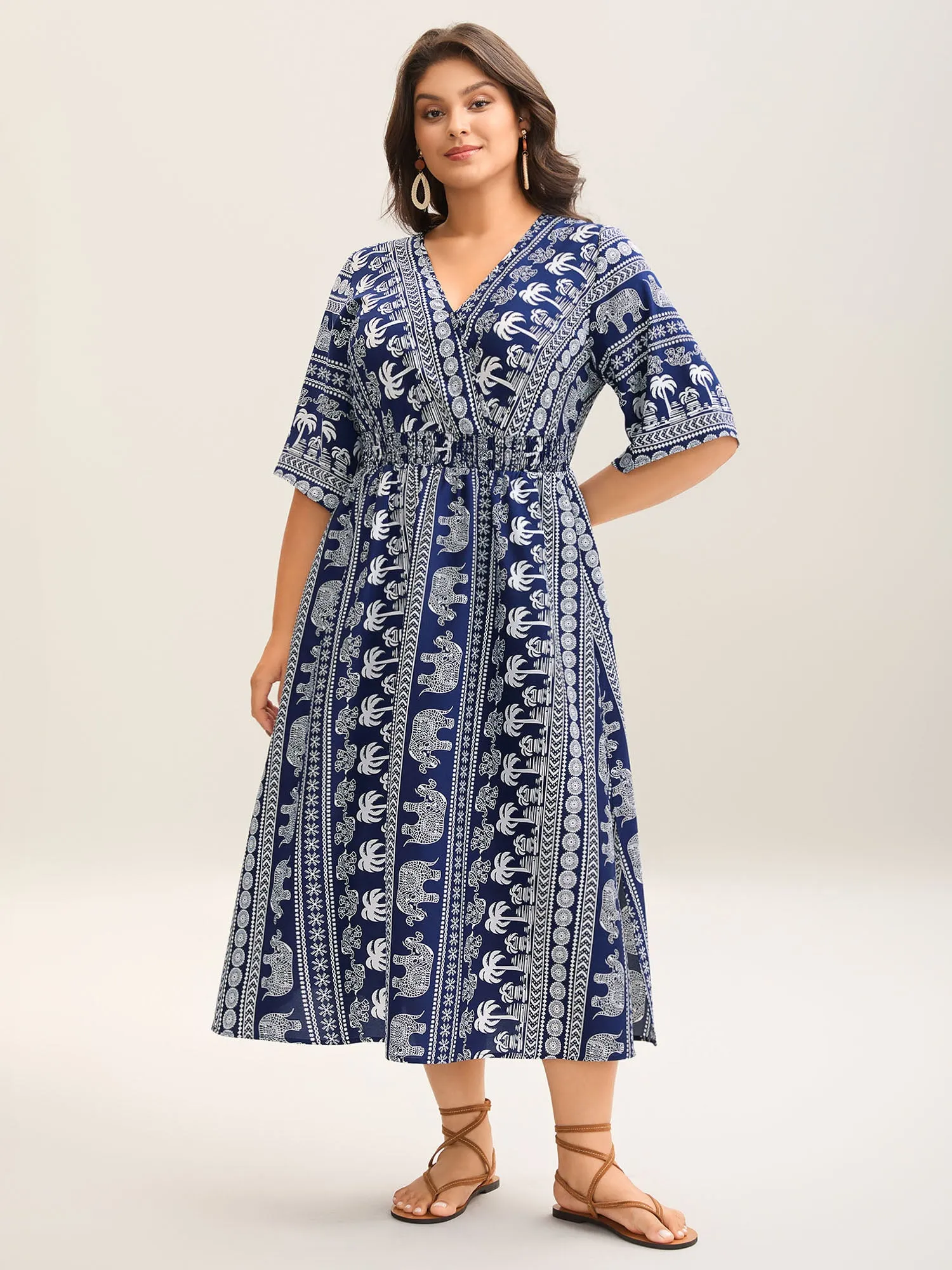 Resort Ready Print Shirred Waist Maxi Dress sold by Bloomchic