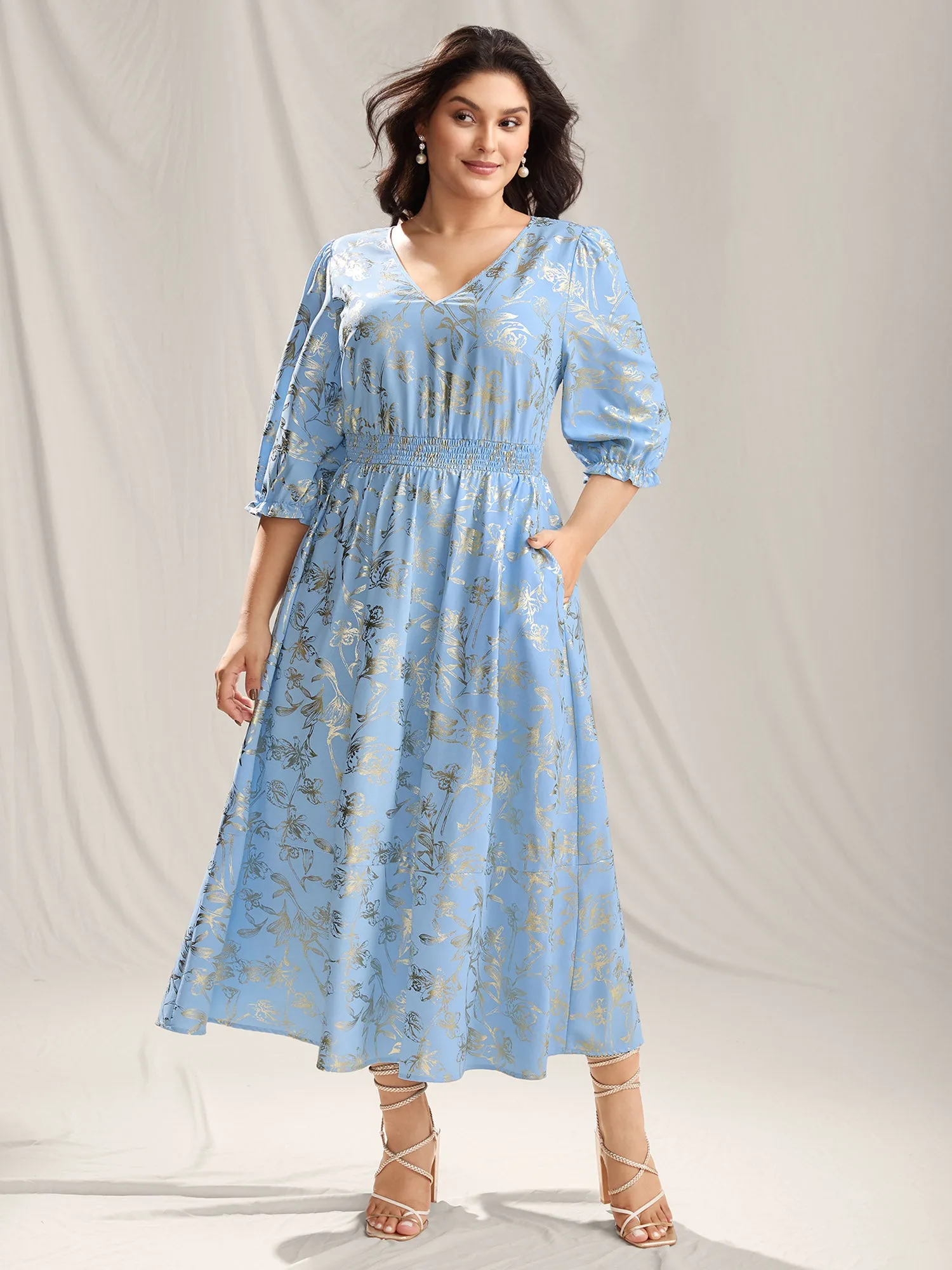 Shimmery Textured Shirred Waist Maxi Dress sold by Bloomchic product image thumbnail 3