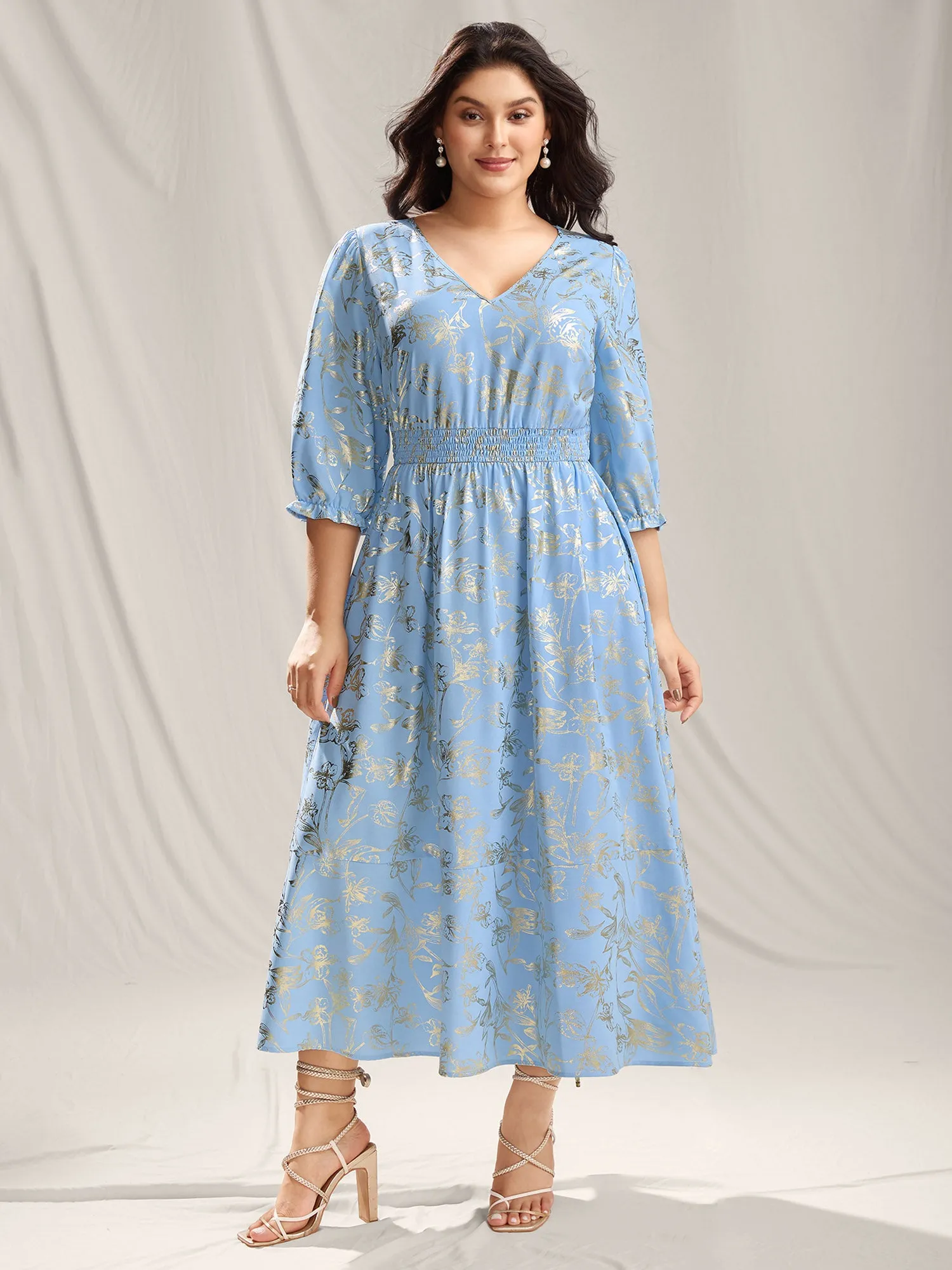 Shimmery Textured Shirred Waist Maxi Dress sold by Bloomchic