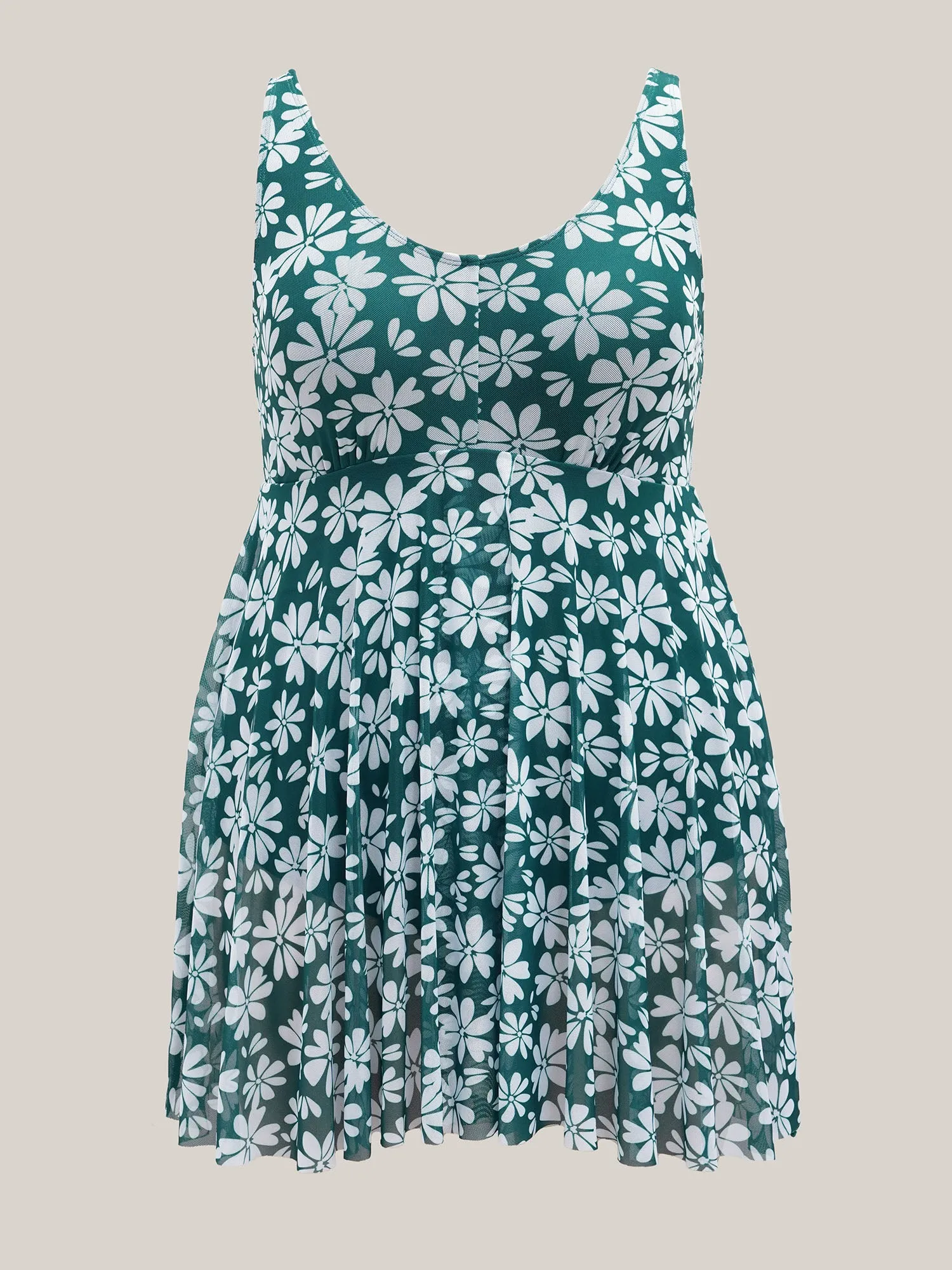 Daisy Print Mesh Waist-Defining Swim Dress sold by Bloomchic product image thumbnail 5